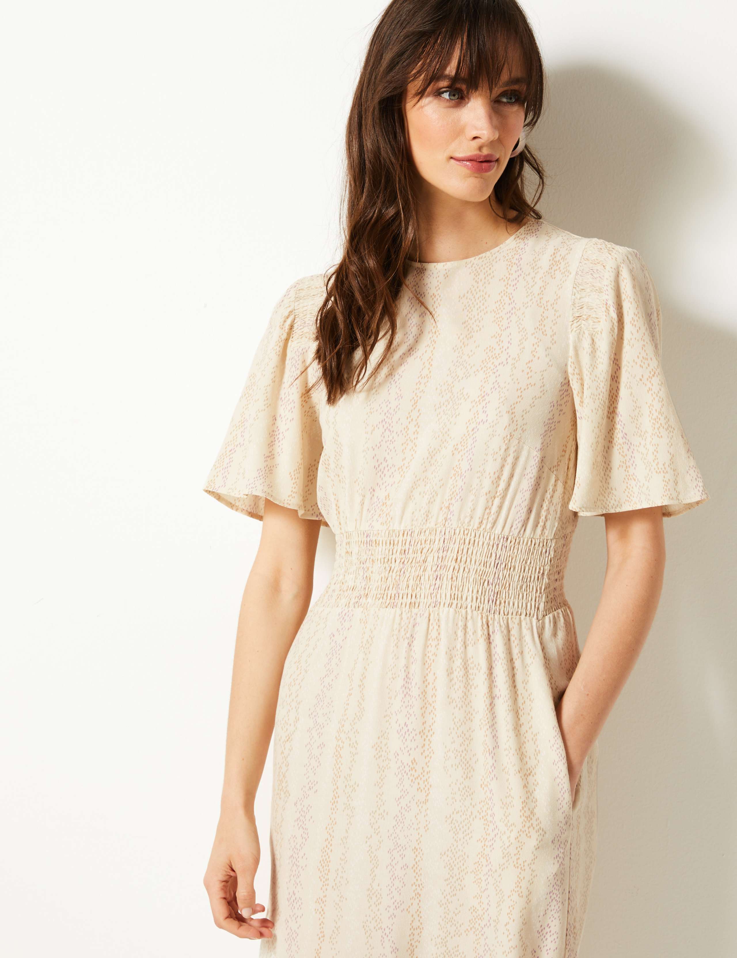 Shirred Shoulder Waisted Midi Dress 3 of 4