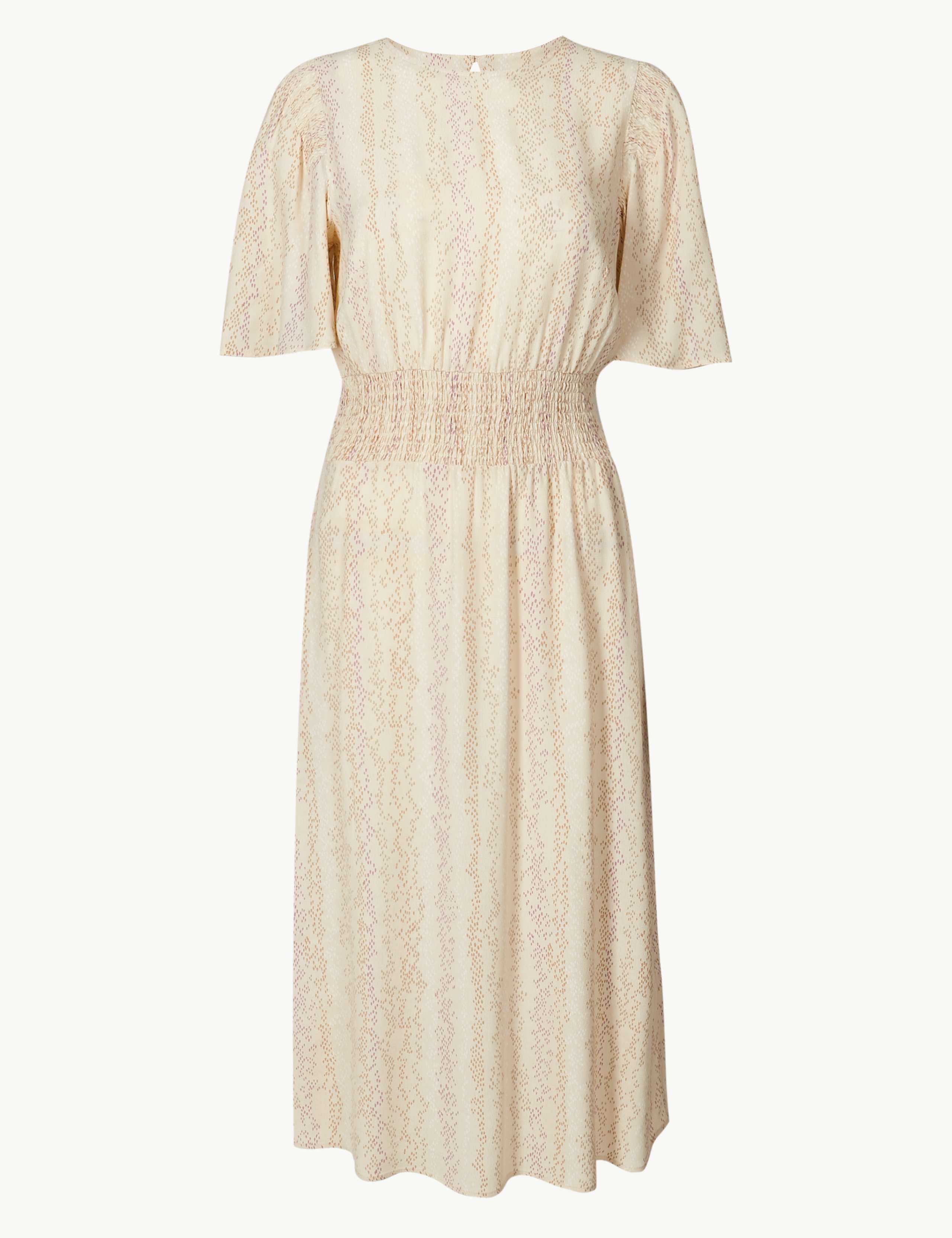 Shirred Shoulder Waisted Midi Dress 2 of 4
