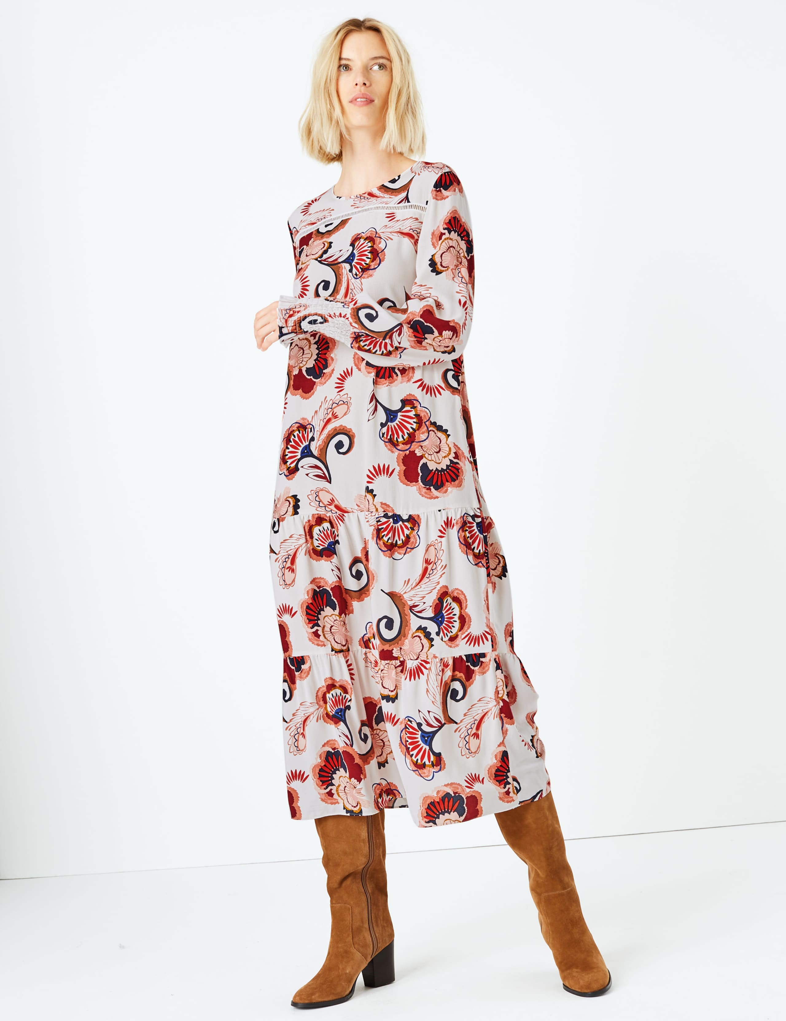Printed Shirred Cuff Relaxed Dress 3 of 8