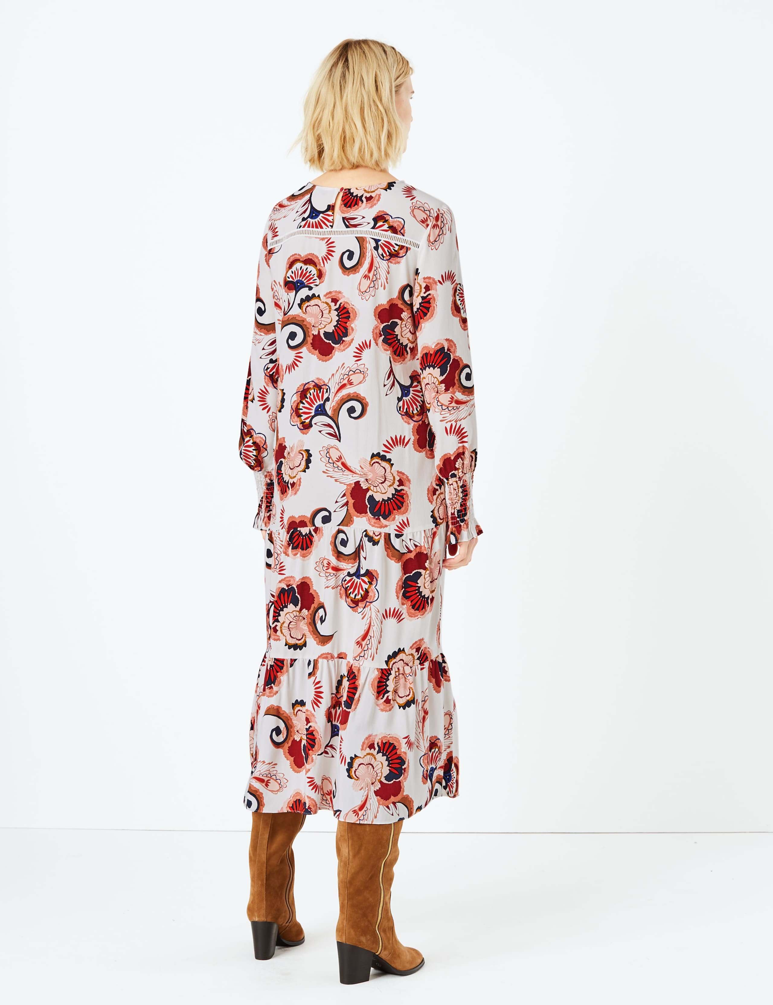 Printed Shirred Cuff Relaxed Dress 6 of 8