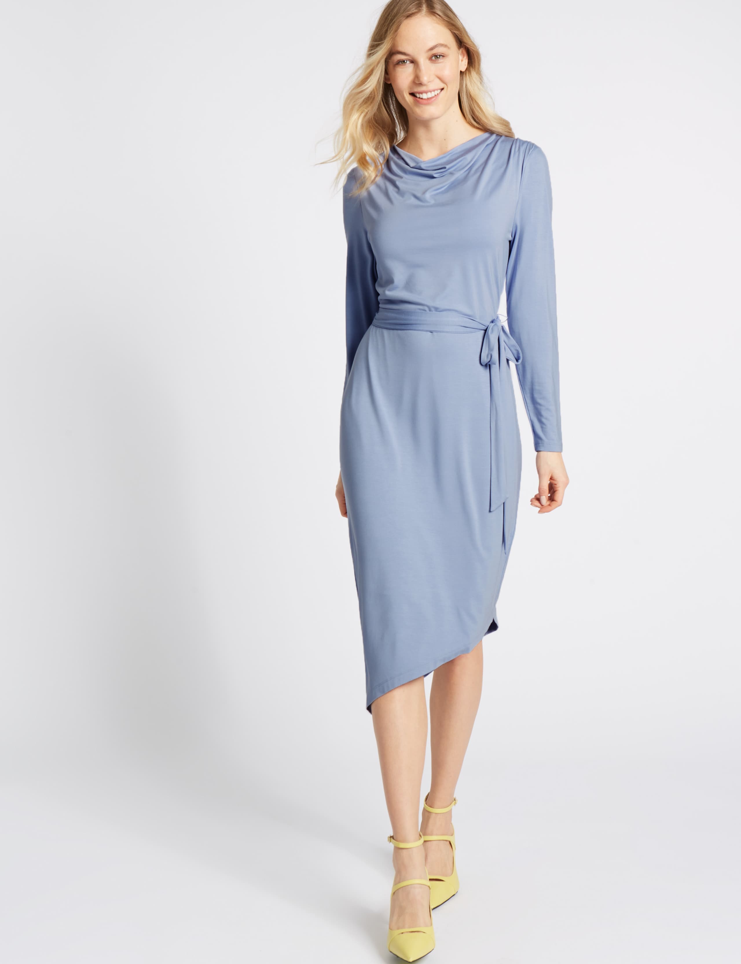 Cowl Drape Long Sleeve Bodycon Midi Dress 4 of 6