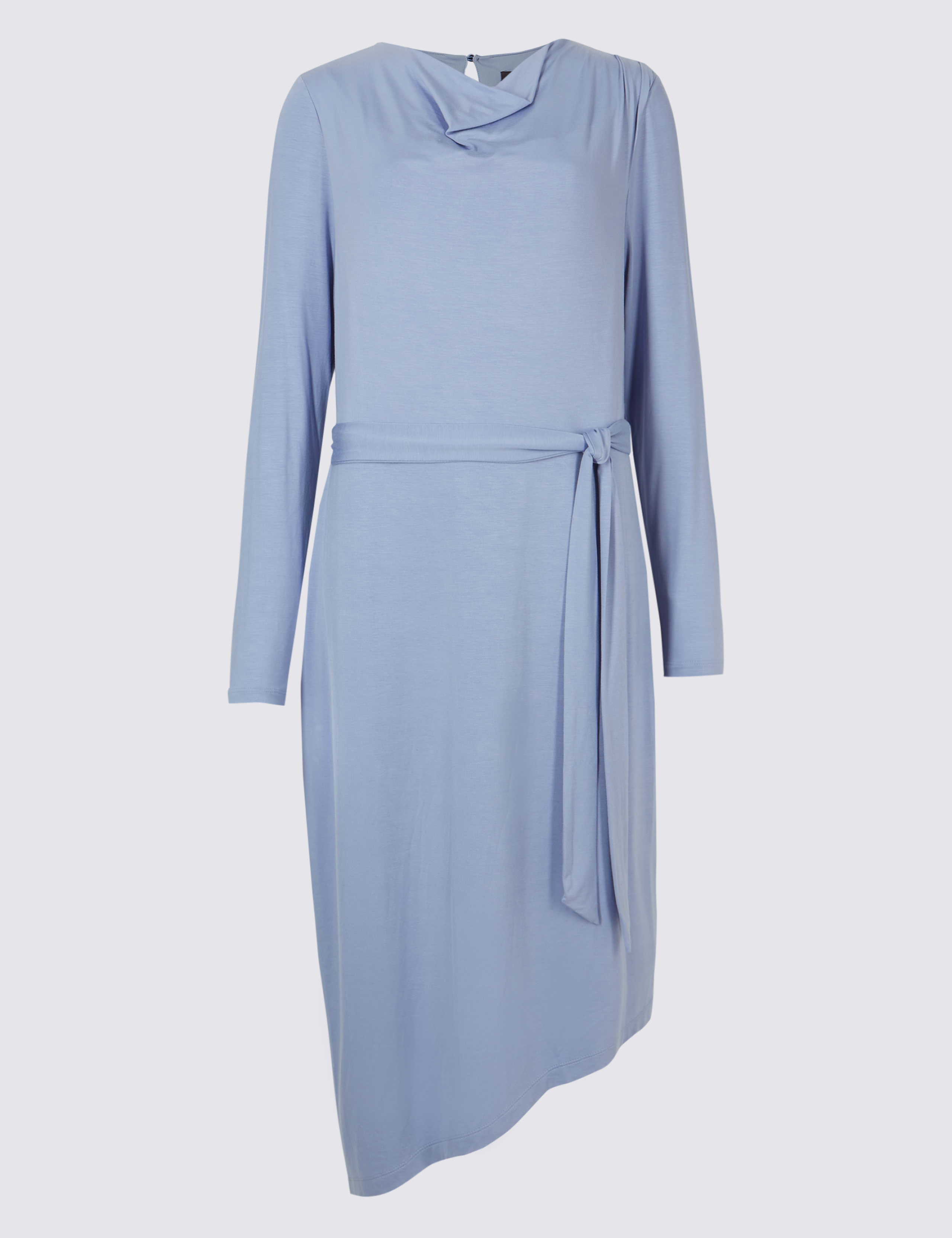 Cowl Drape Long Sleeve Bodycon Midi Dress 2 of 6