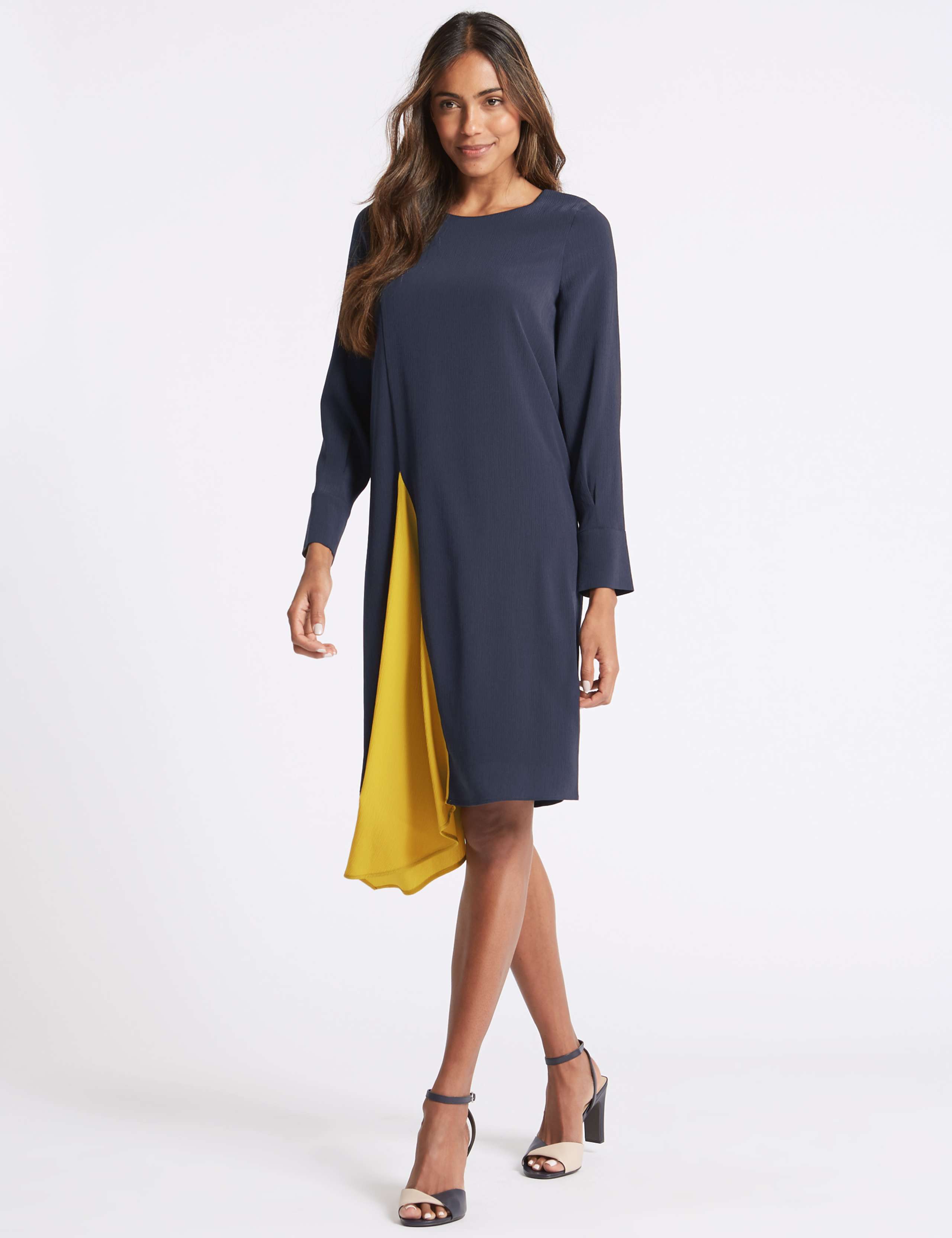Asymmetric Contrast Pleat Tunic Midi Dress 1 of 5