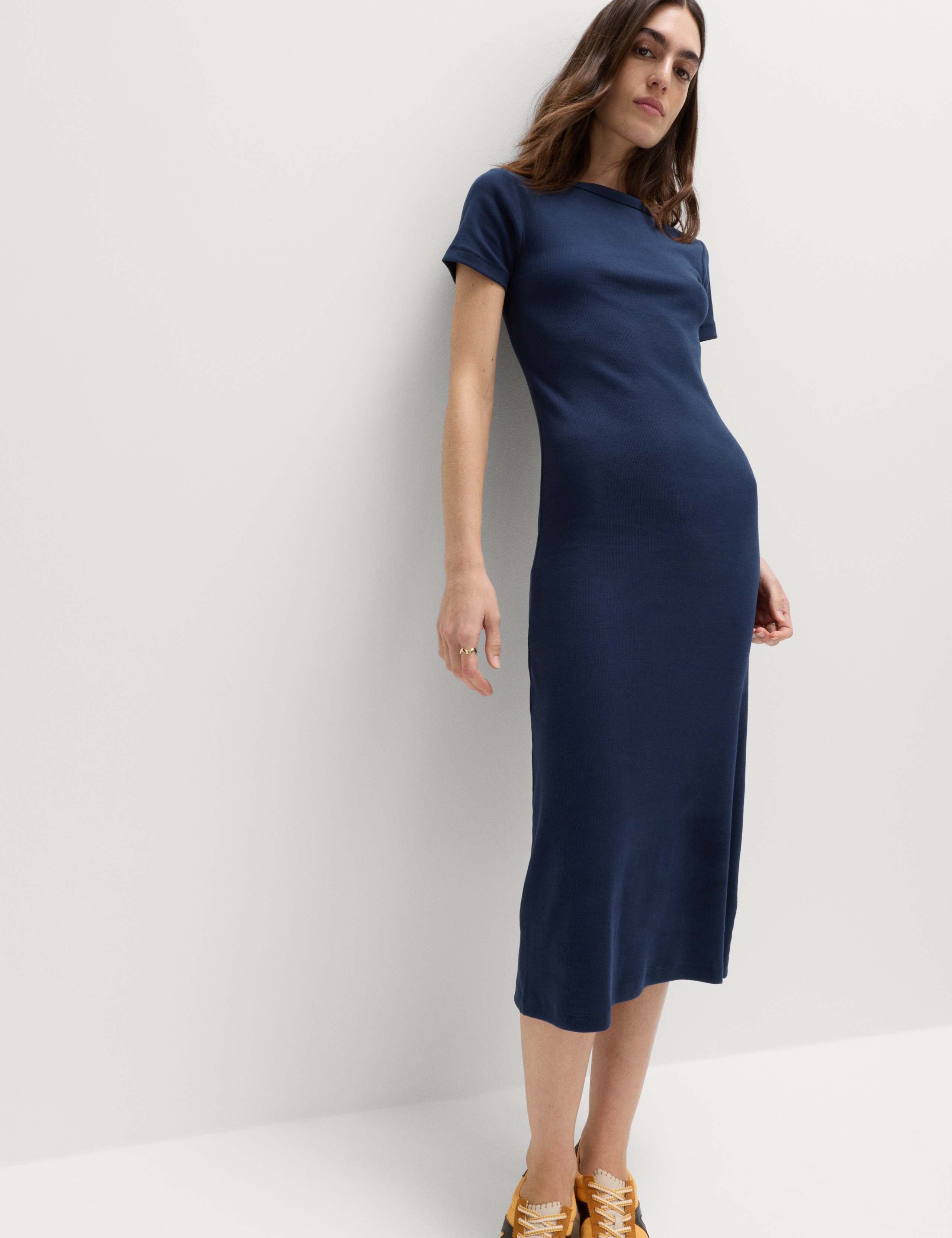 Cotton Rich Ribbed Midi Column Dress 3 of 6