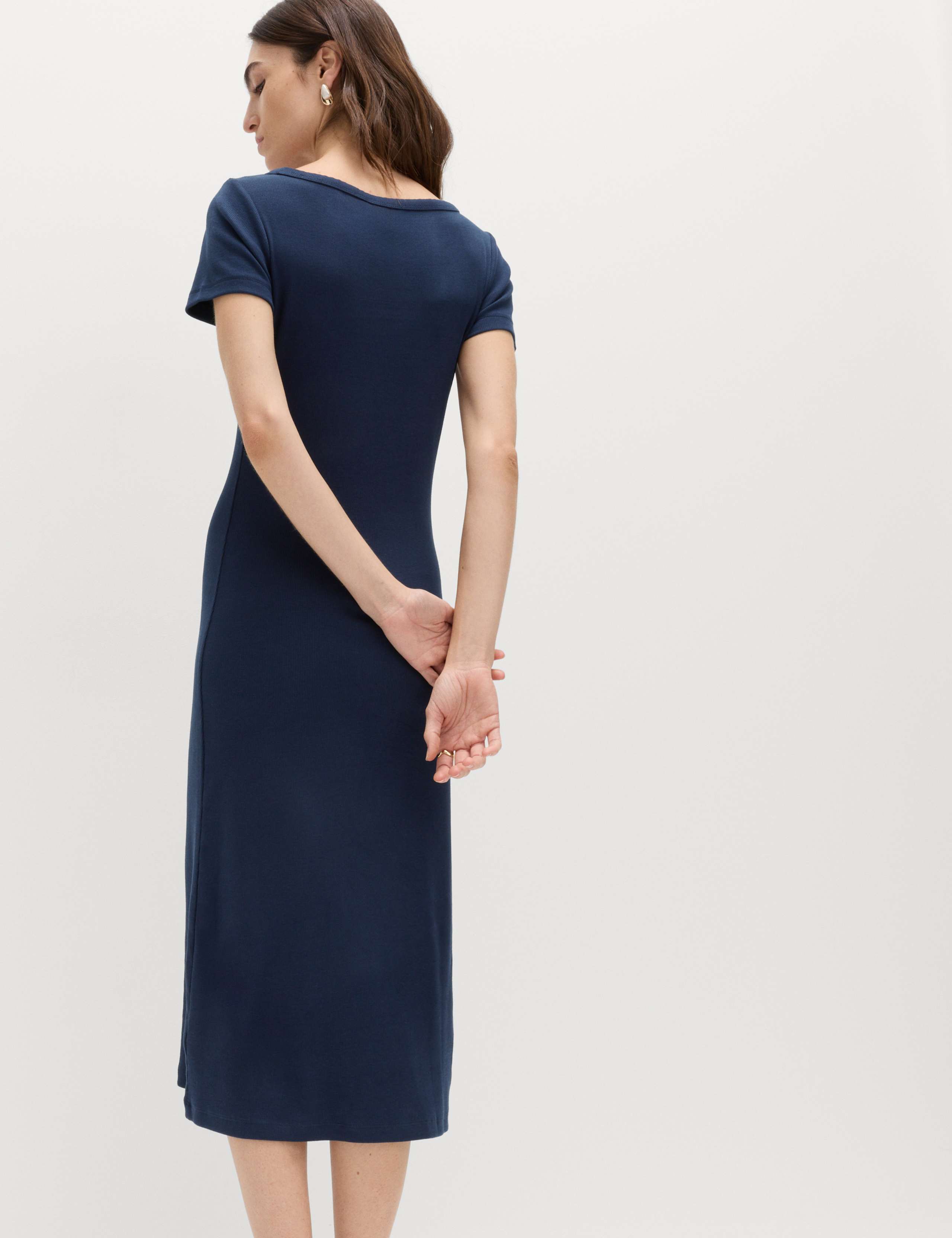 Cotton Rich Ribbed Midi Column Dress 4 of 6