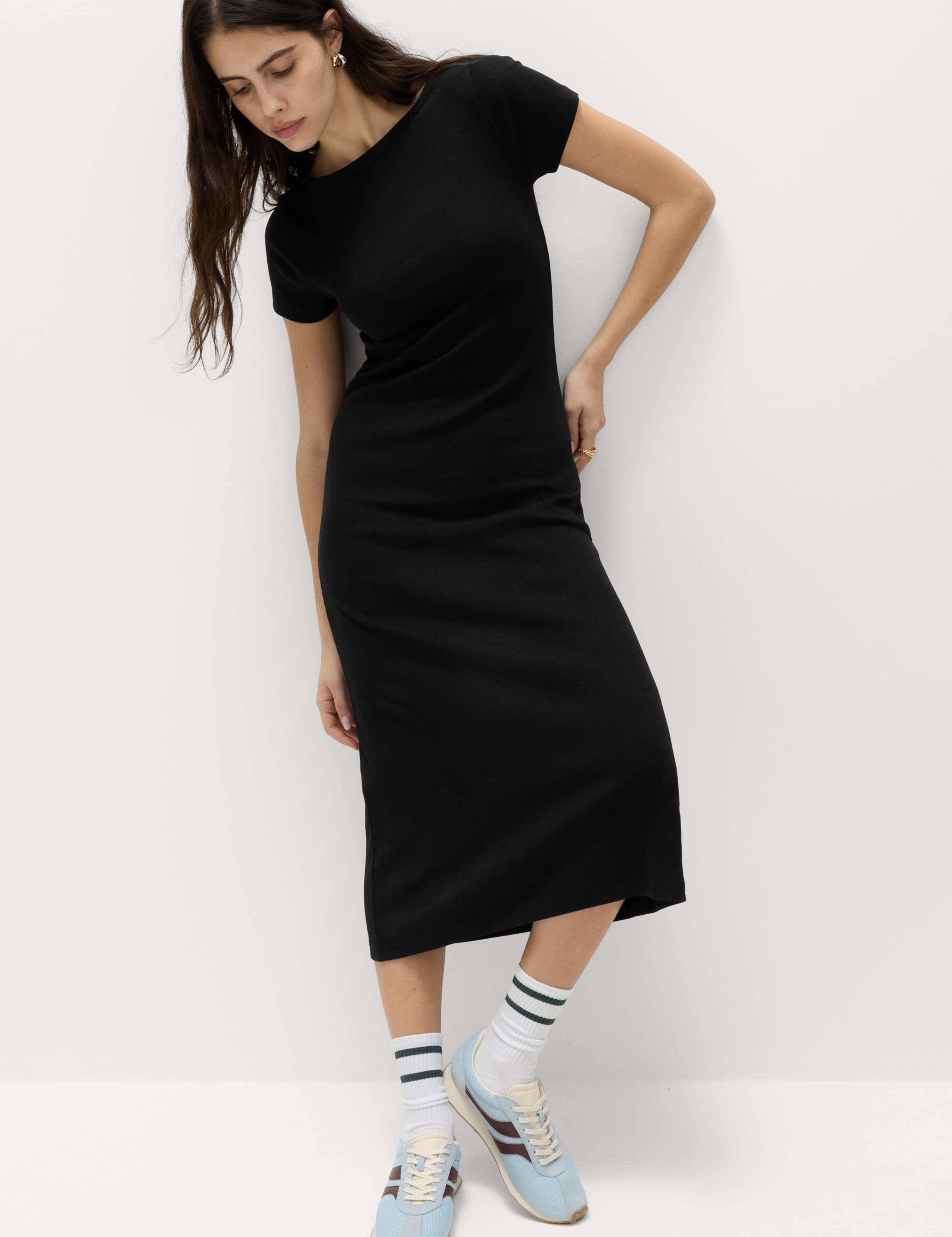 Cotton Rich Ribbed Midi Column Dress 1 of 5