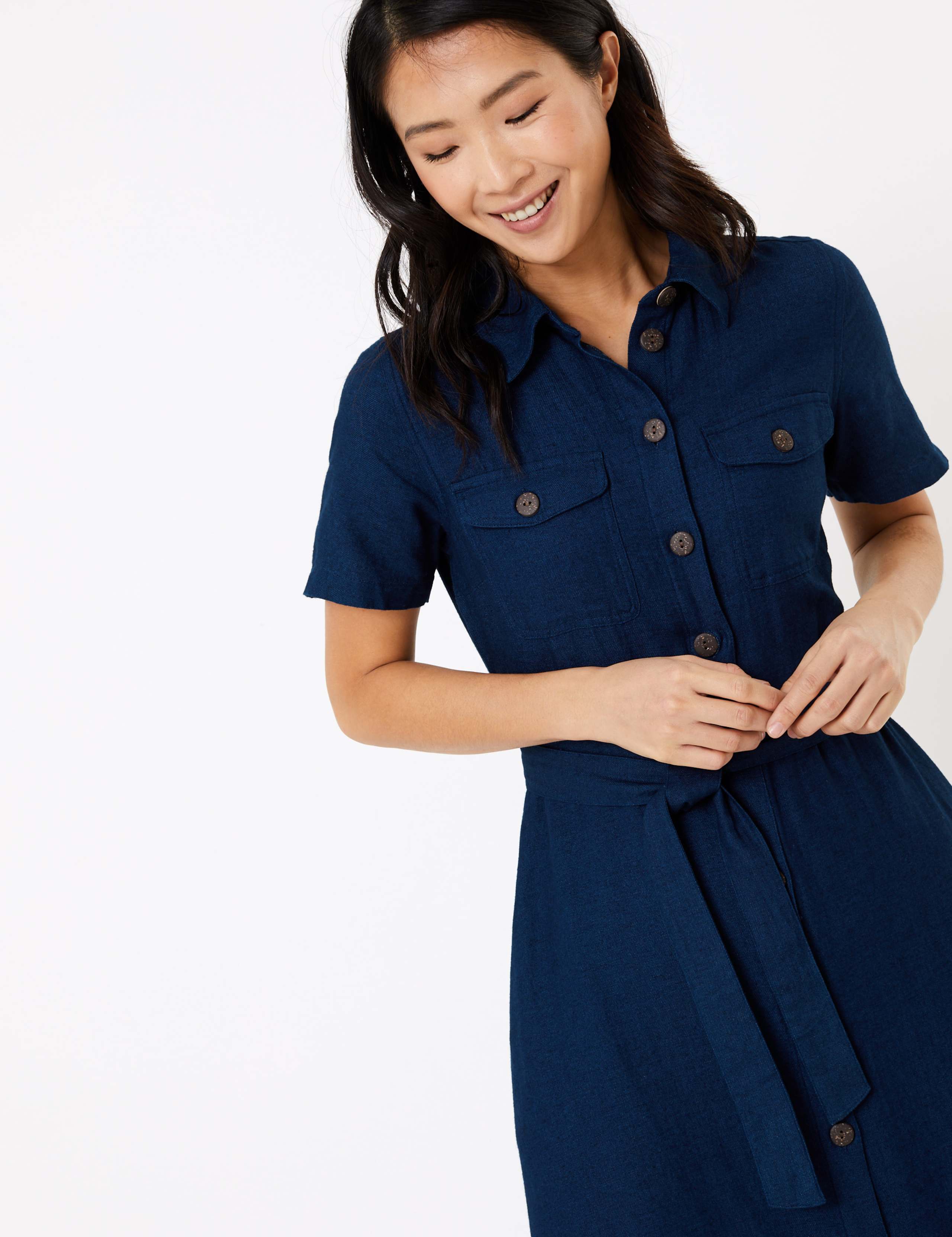 Cotton Belted Midi Shirt Dress 3 of 4