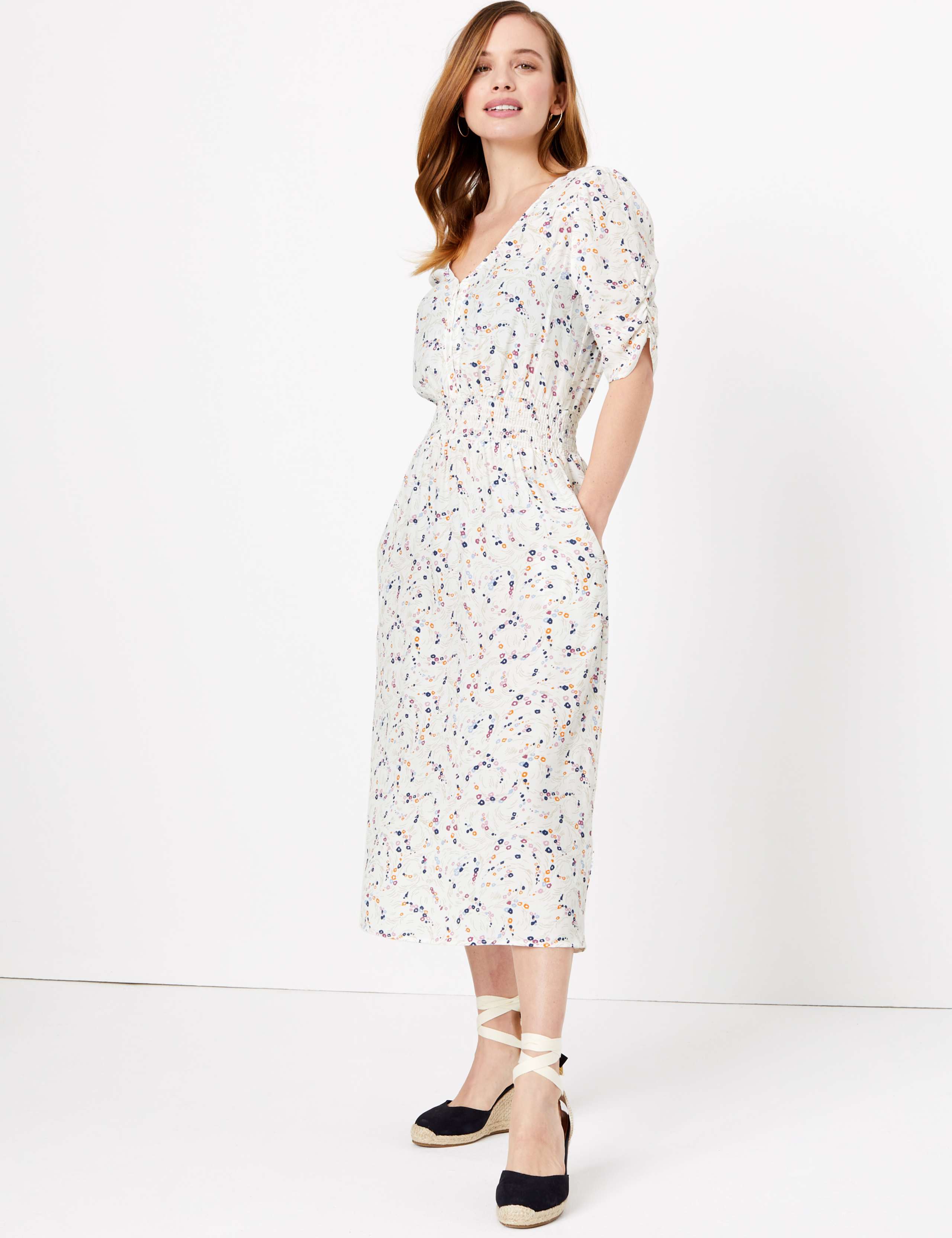 PETITE Ditsy Floral Midi Wasted Dress M&S Collection M&S IE
