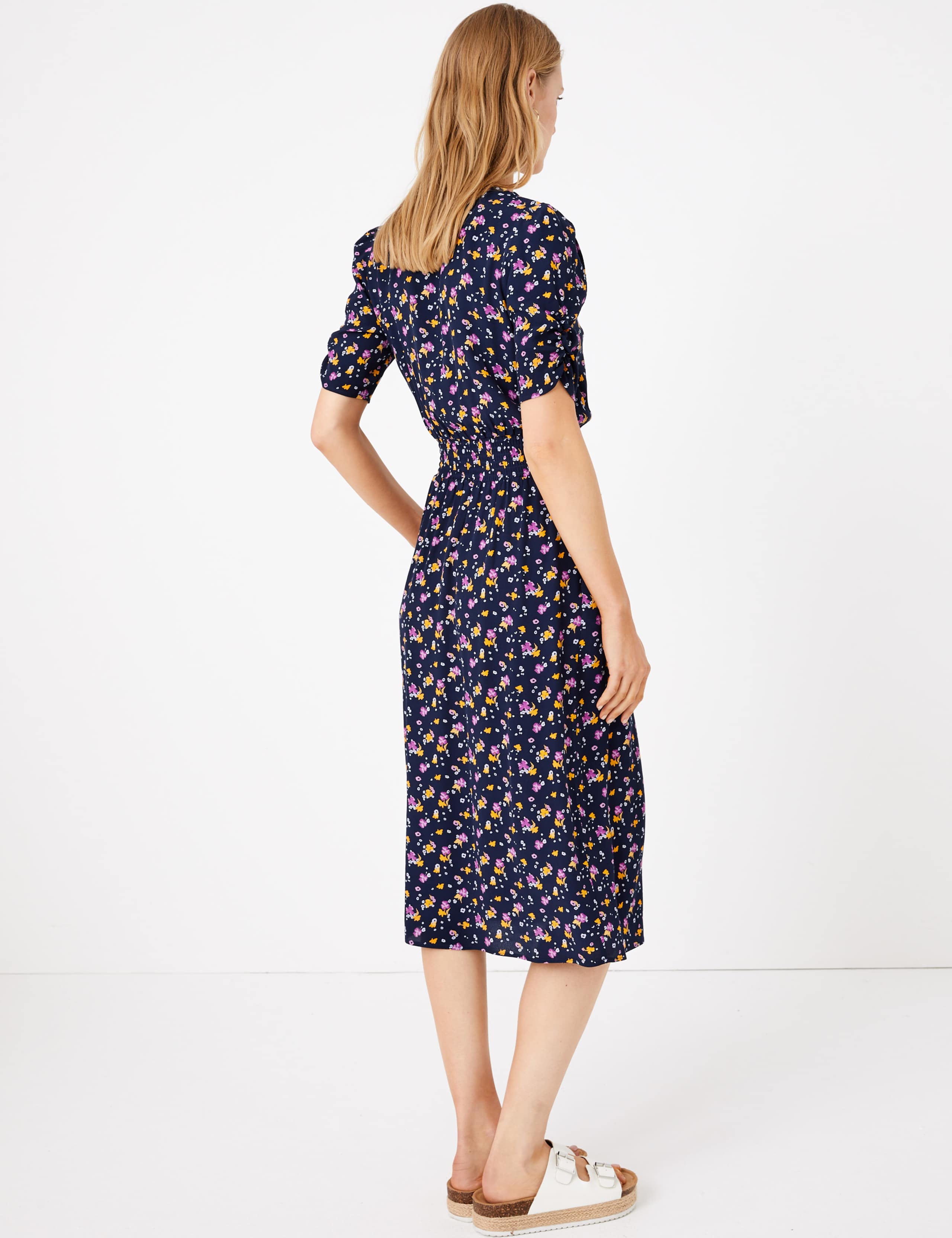 Ditsy Floral V-Neck Midi Waisted Dress 4 of 4