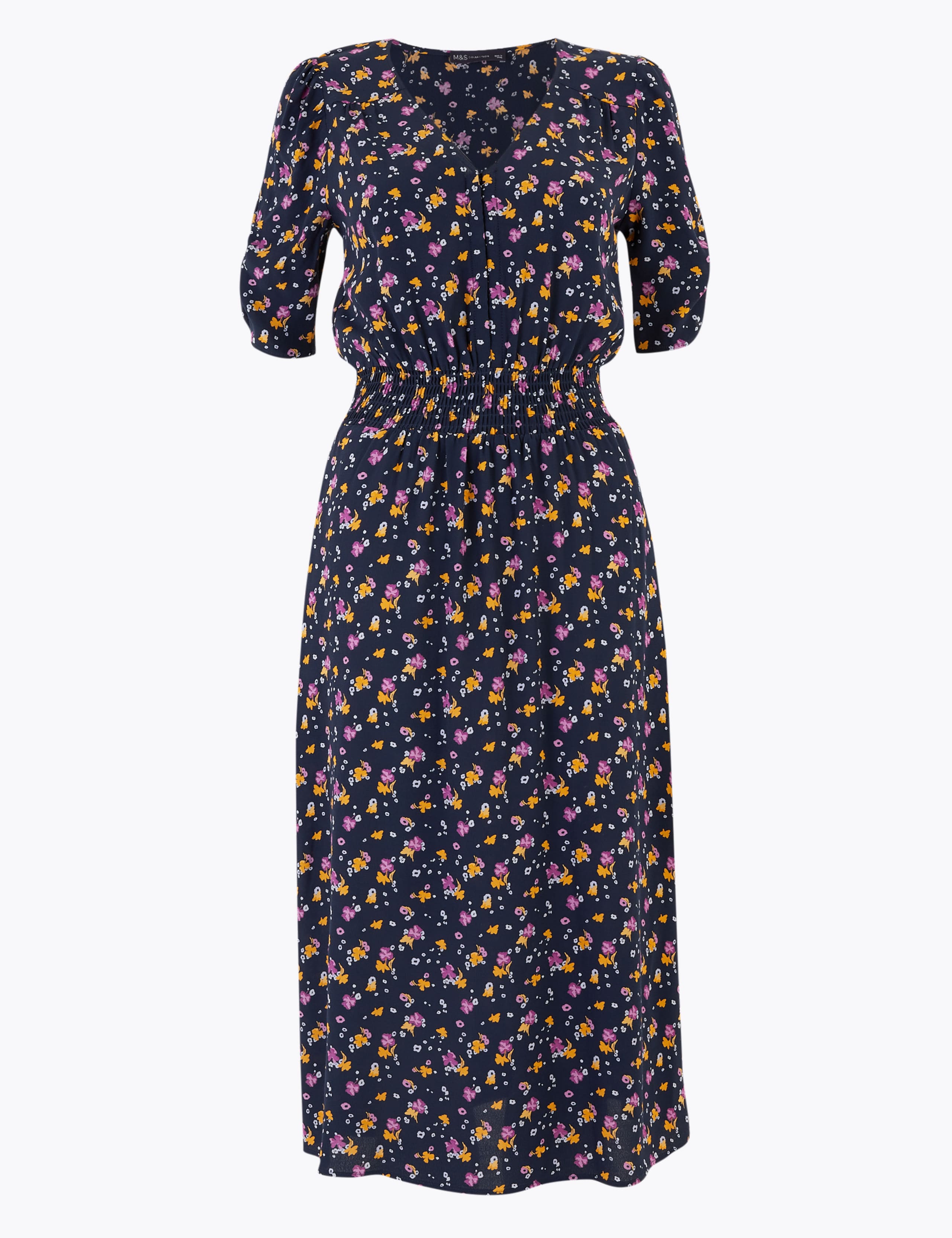 Ditsy Floral V-Neck Midi Waisted Dress 2 of 4