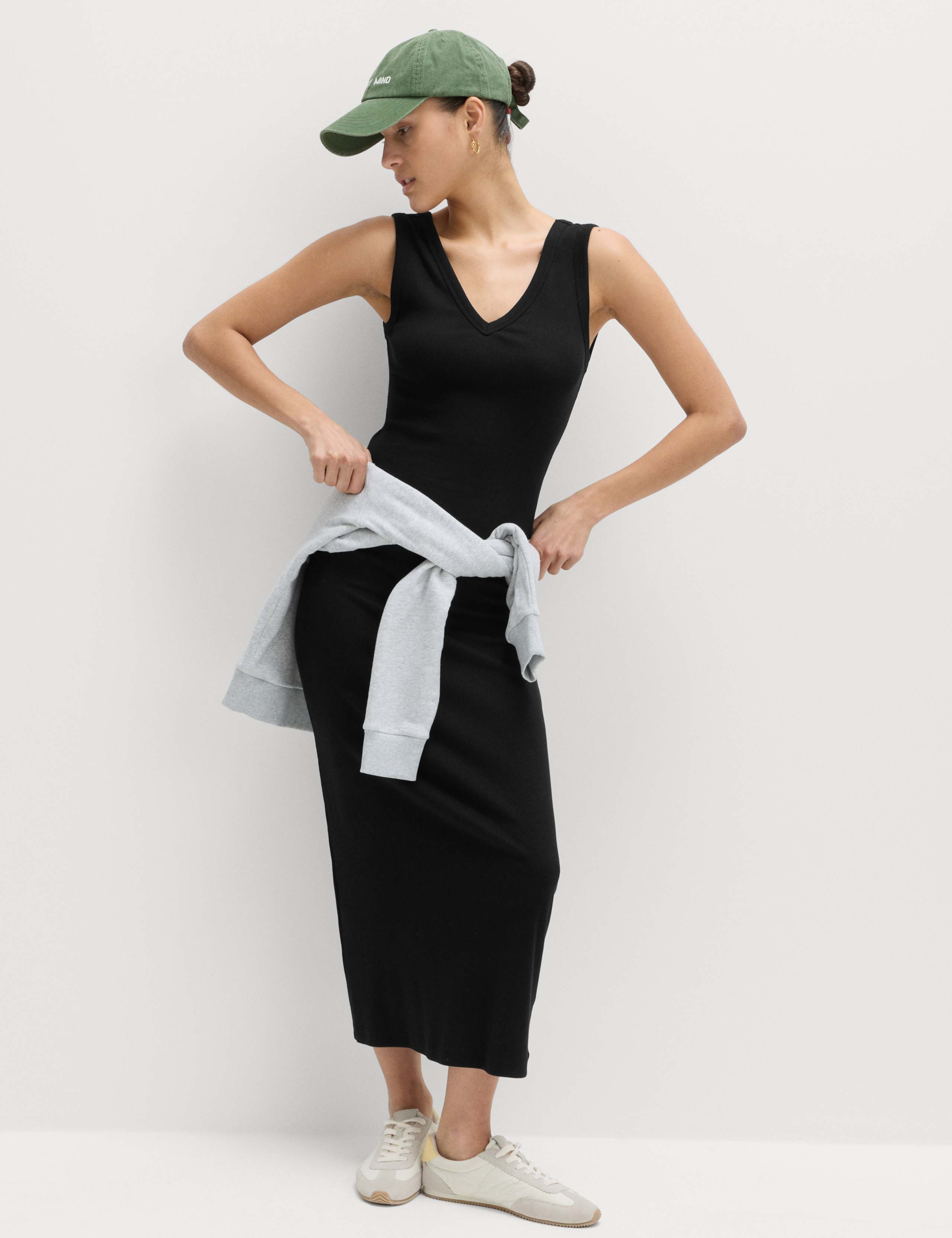 Cotton Rich V-Neck Midi Column Dress 1 of 5