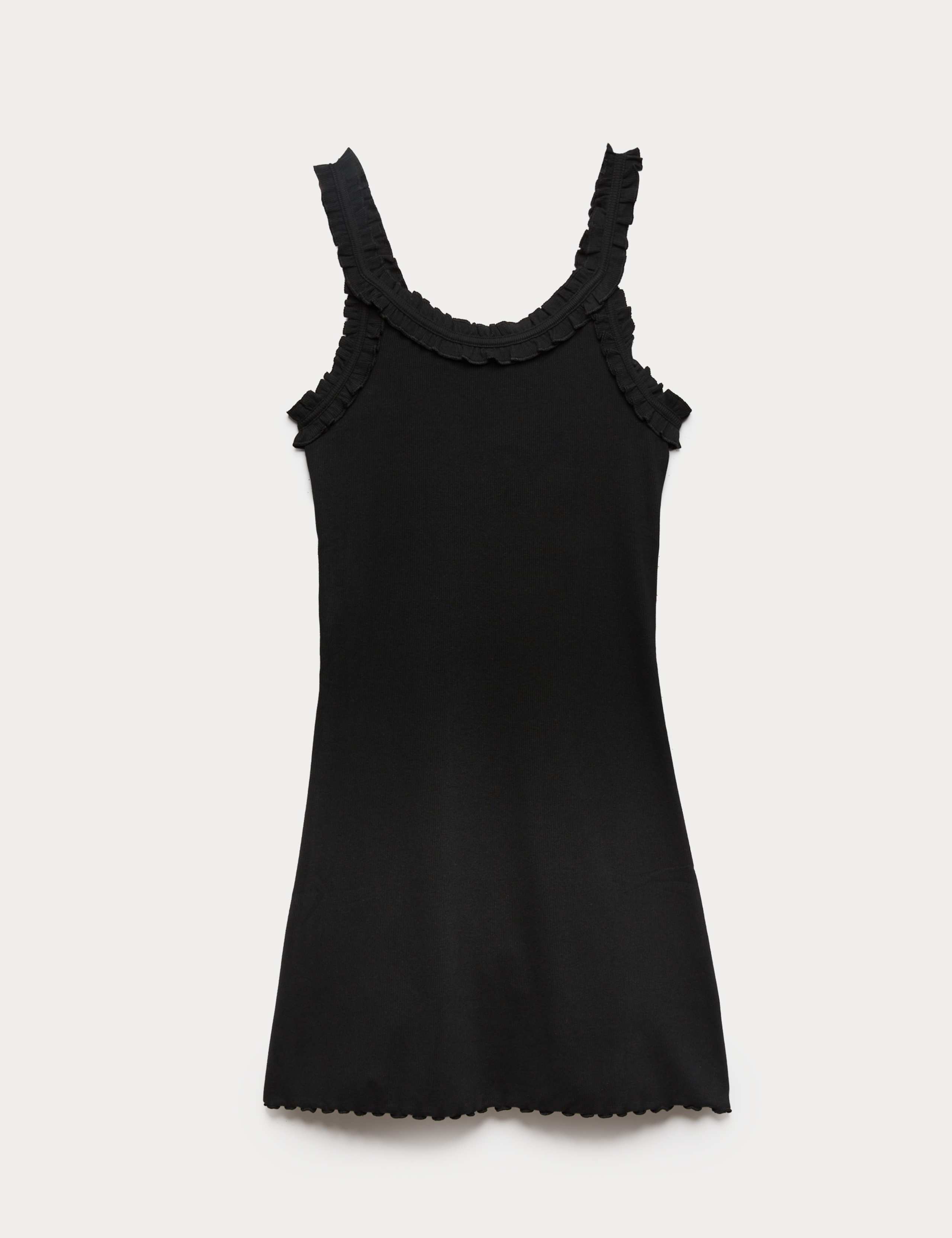 Cotton Rich Ribbed Ruffle Mini Slip Dress 2 of 5