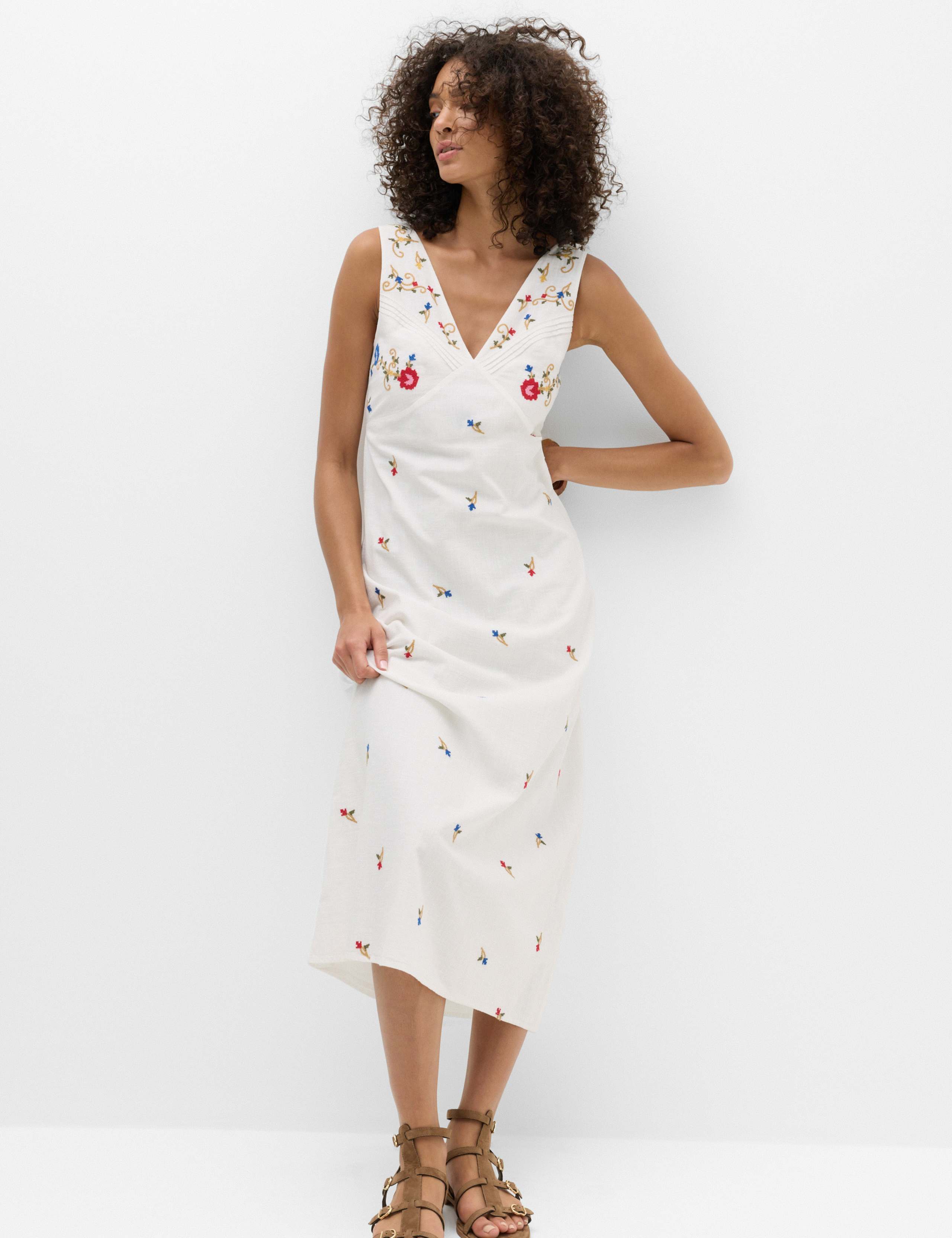 Pure Cotton Embroidered Midi Cami Dress 1 of 6