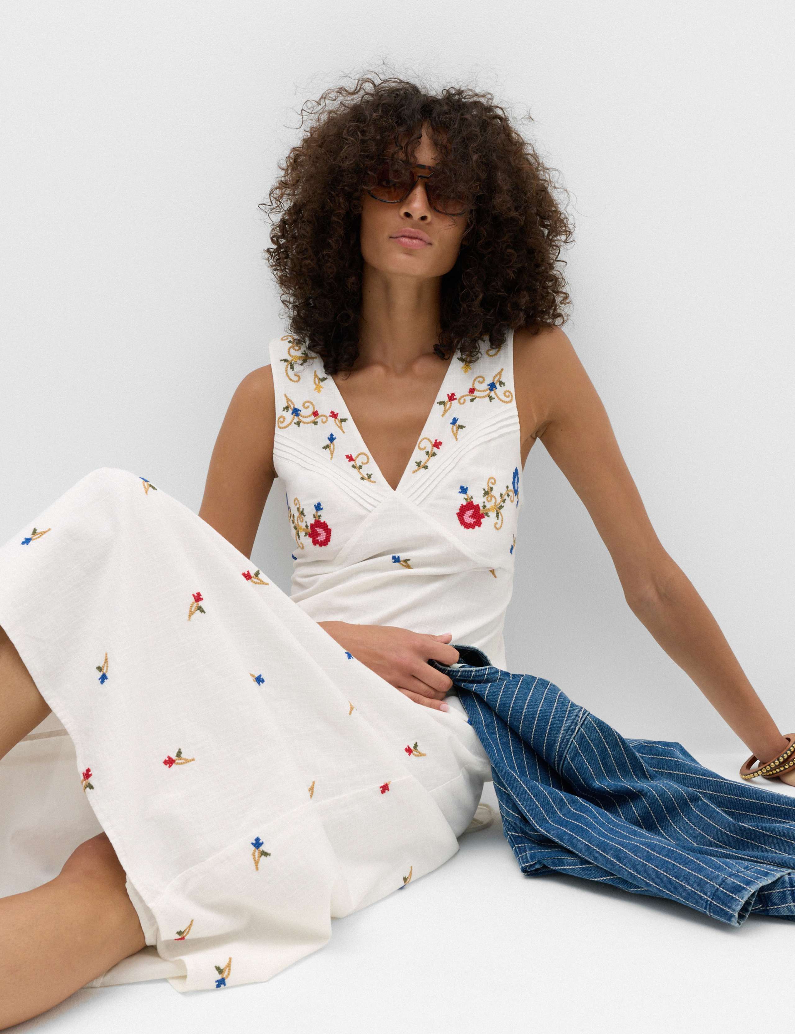 Pure Cotton Embroidered Midi Cami Dress 3 of 6