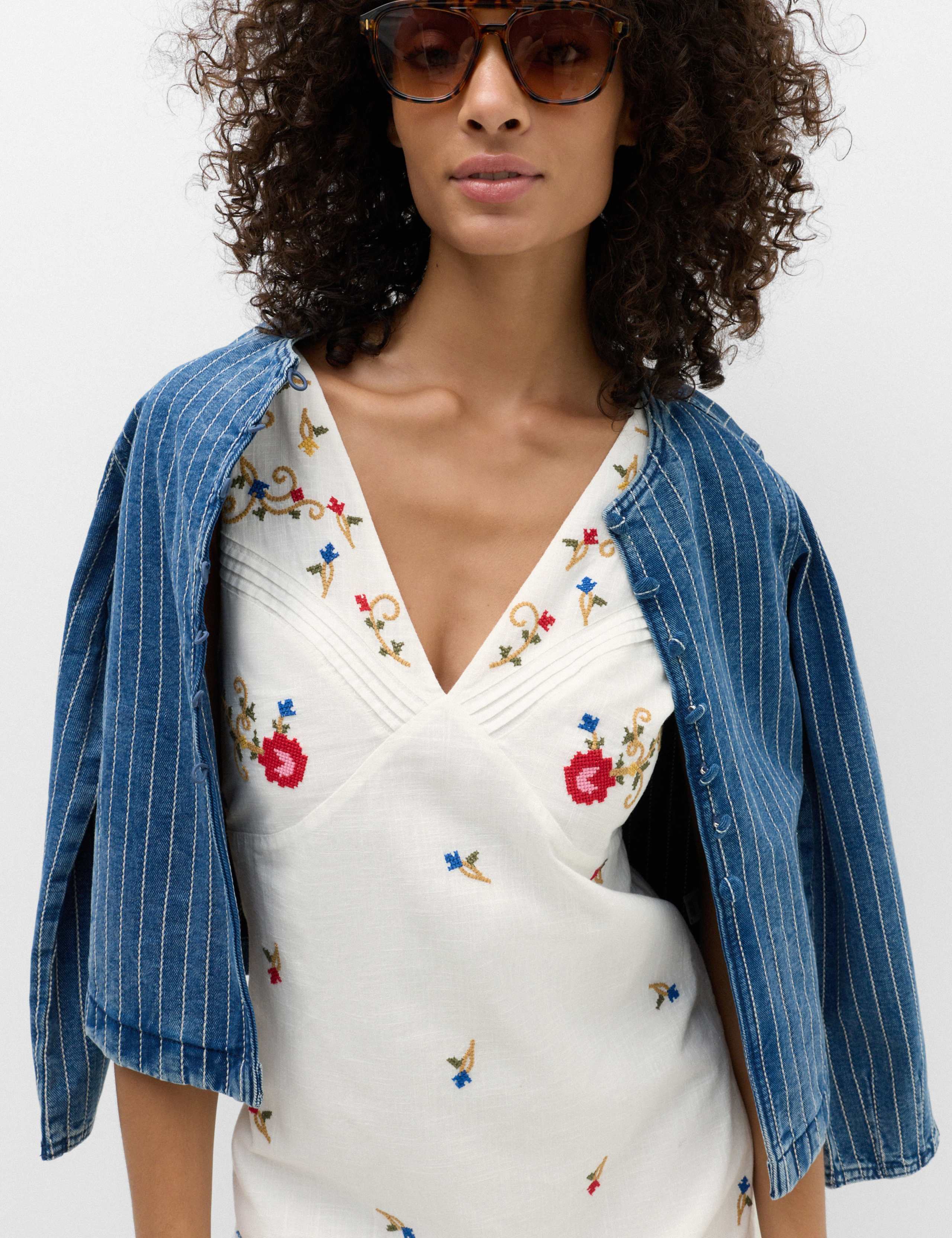 Pure Cotton Embroidered Midi Cami Dress 5 of 6