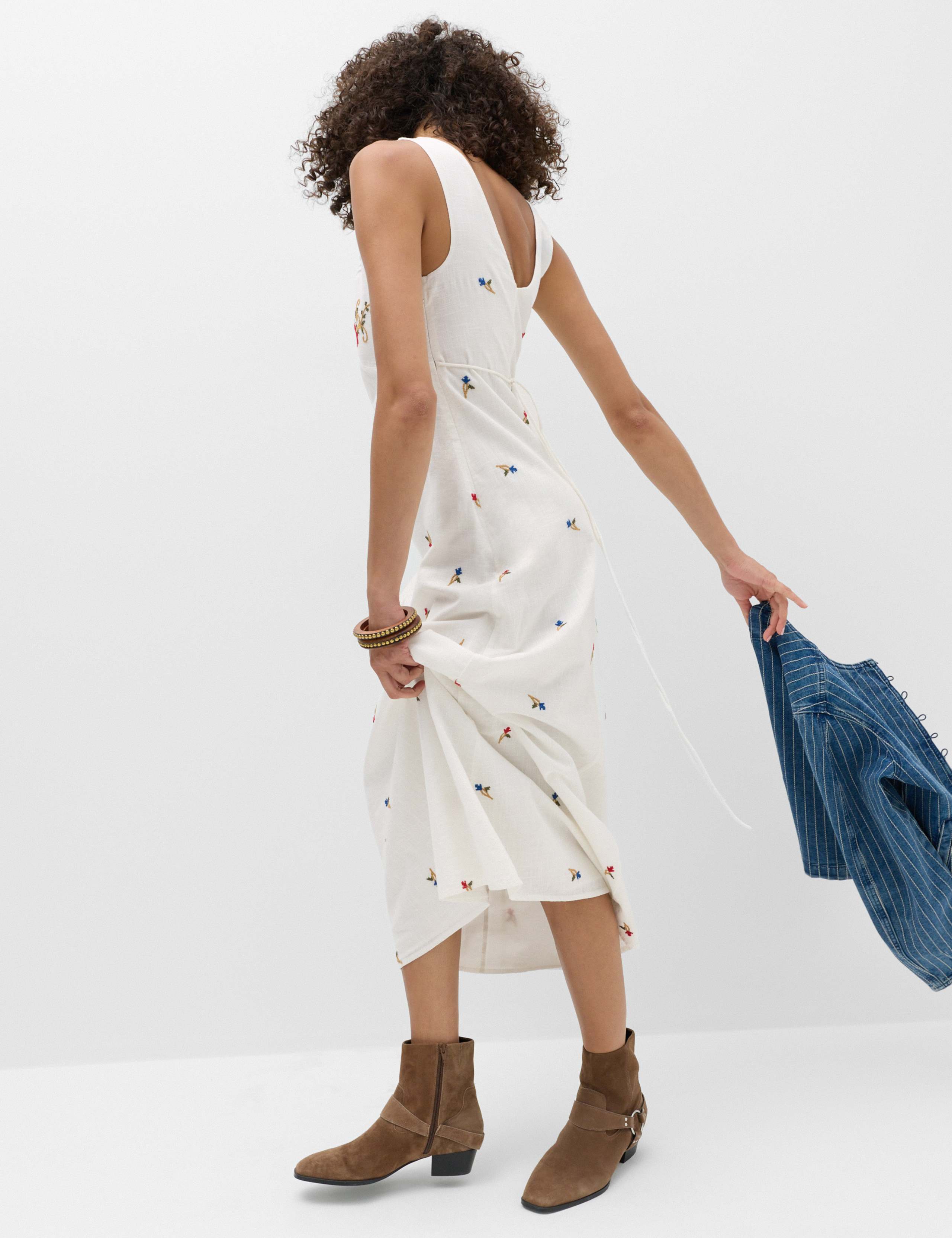Pure Cotton Embroidered Midi Cami Dress 6 of 6