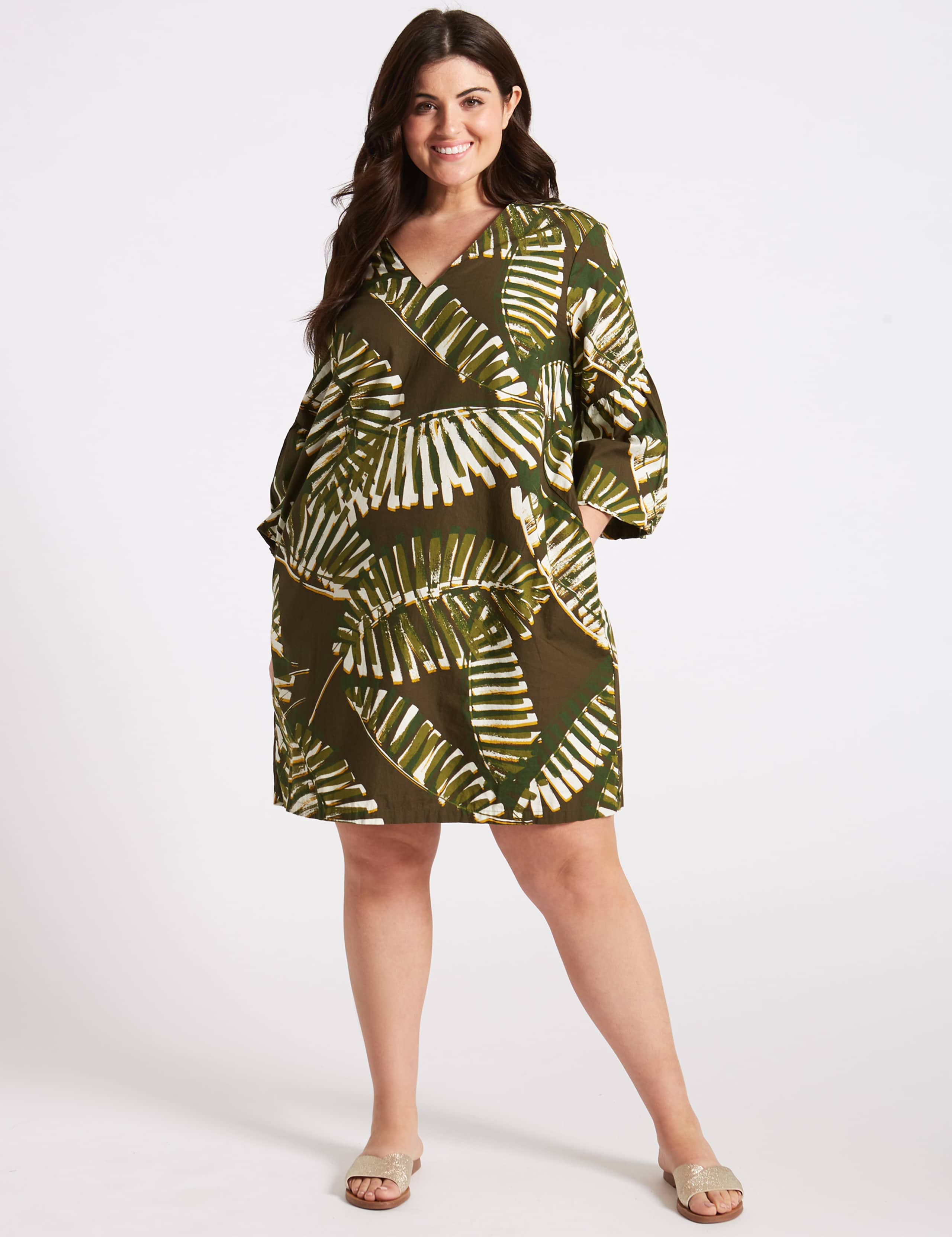 Pure Cotton Printed 3/4 Sleeve Tunic Dress 4 of 7