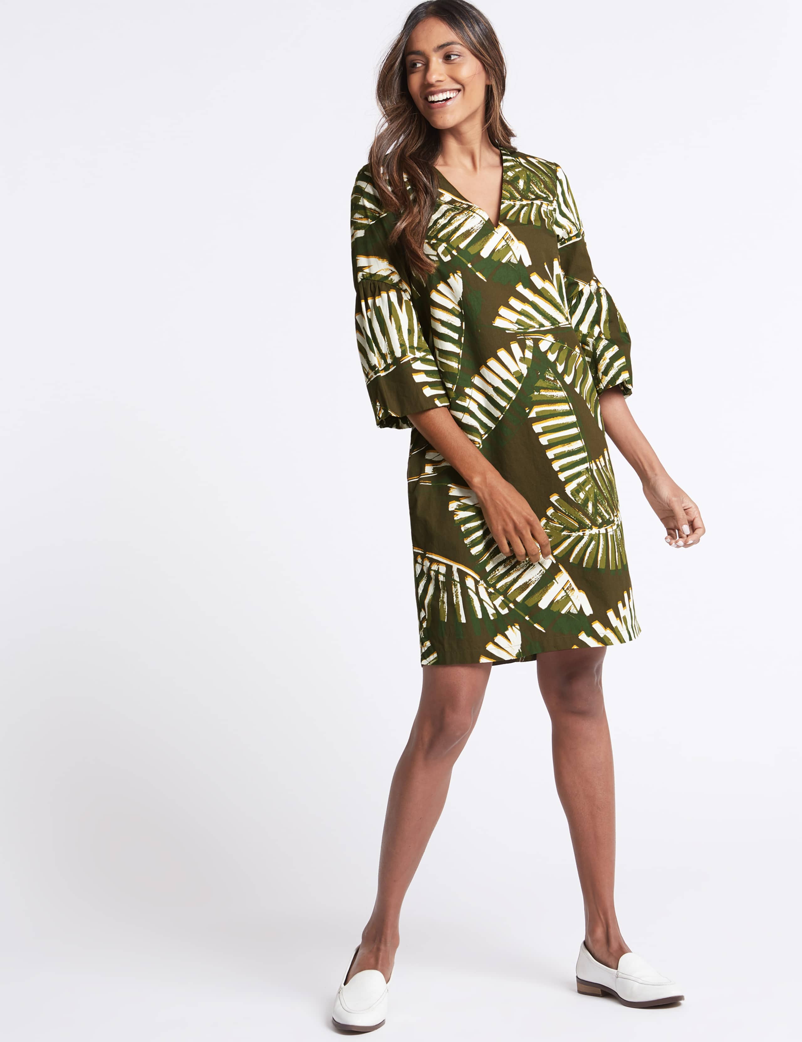 Pure Cotton Printed 3/4 Sleeve Tunic Dress 5 of 7