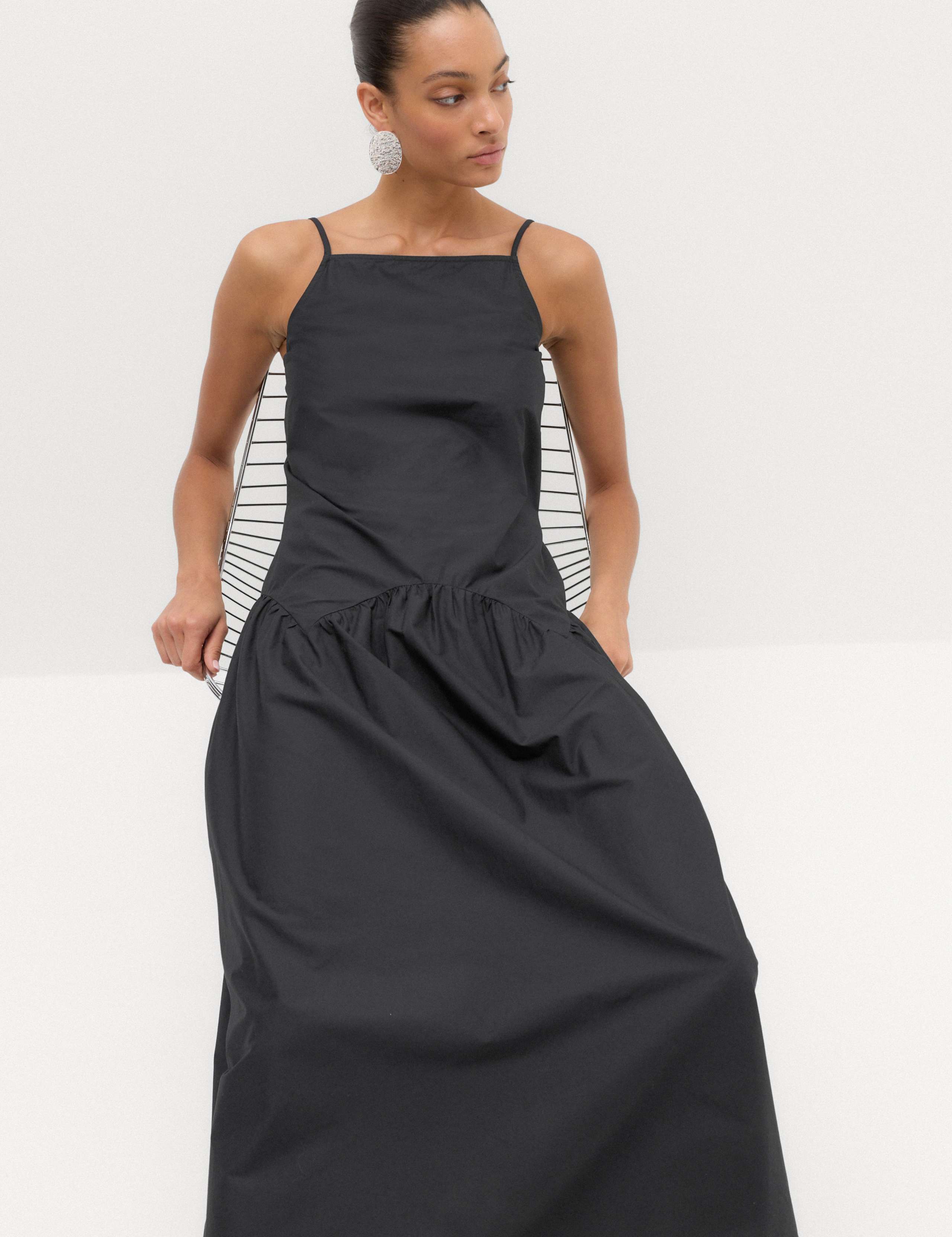 Pure Cotton Square Neck Midi Drop Waist Dress 3 of 6