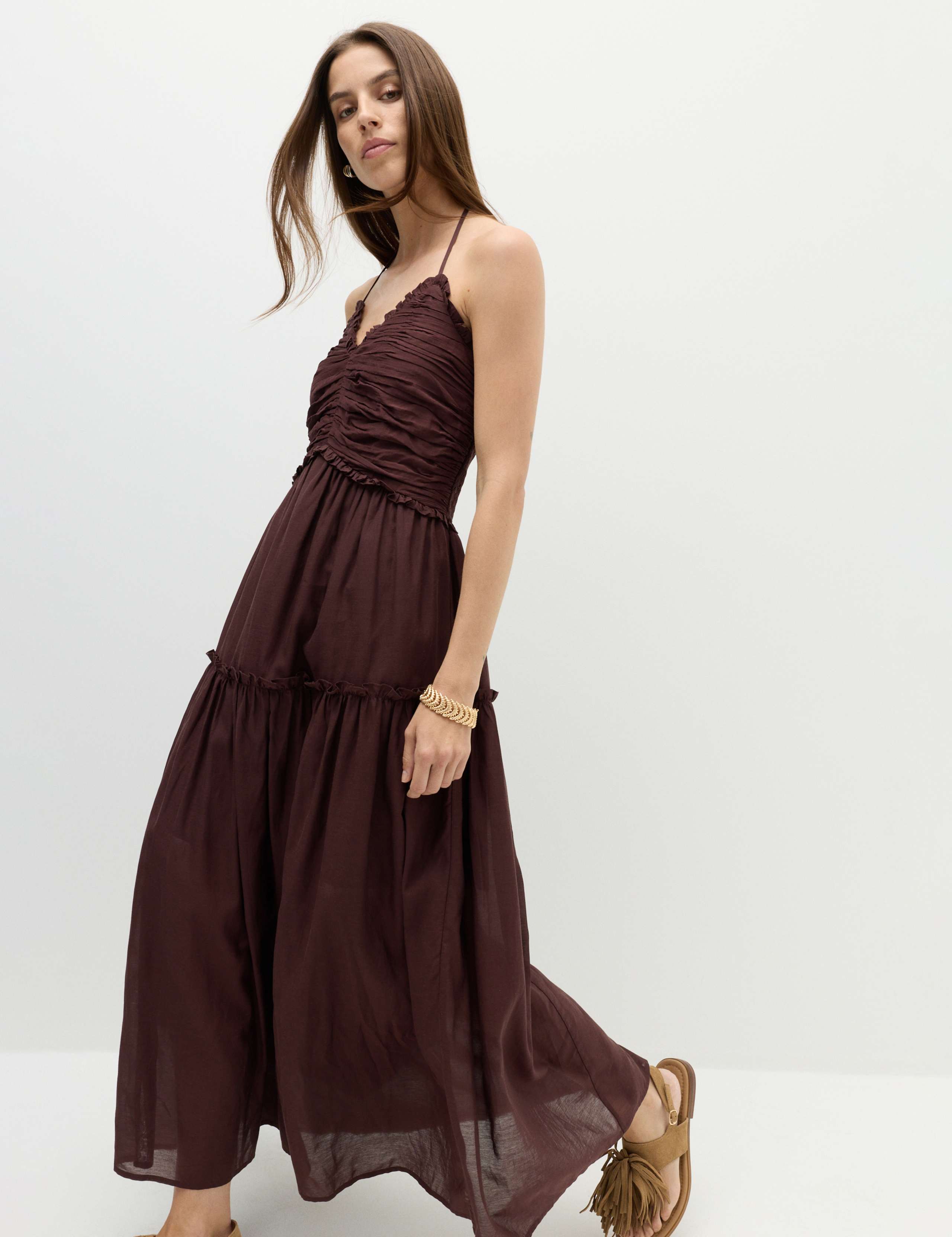 Cotton Rich Ruched Midaxi Waisted Dress 1 of 7