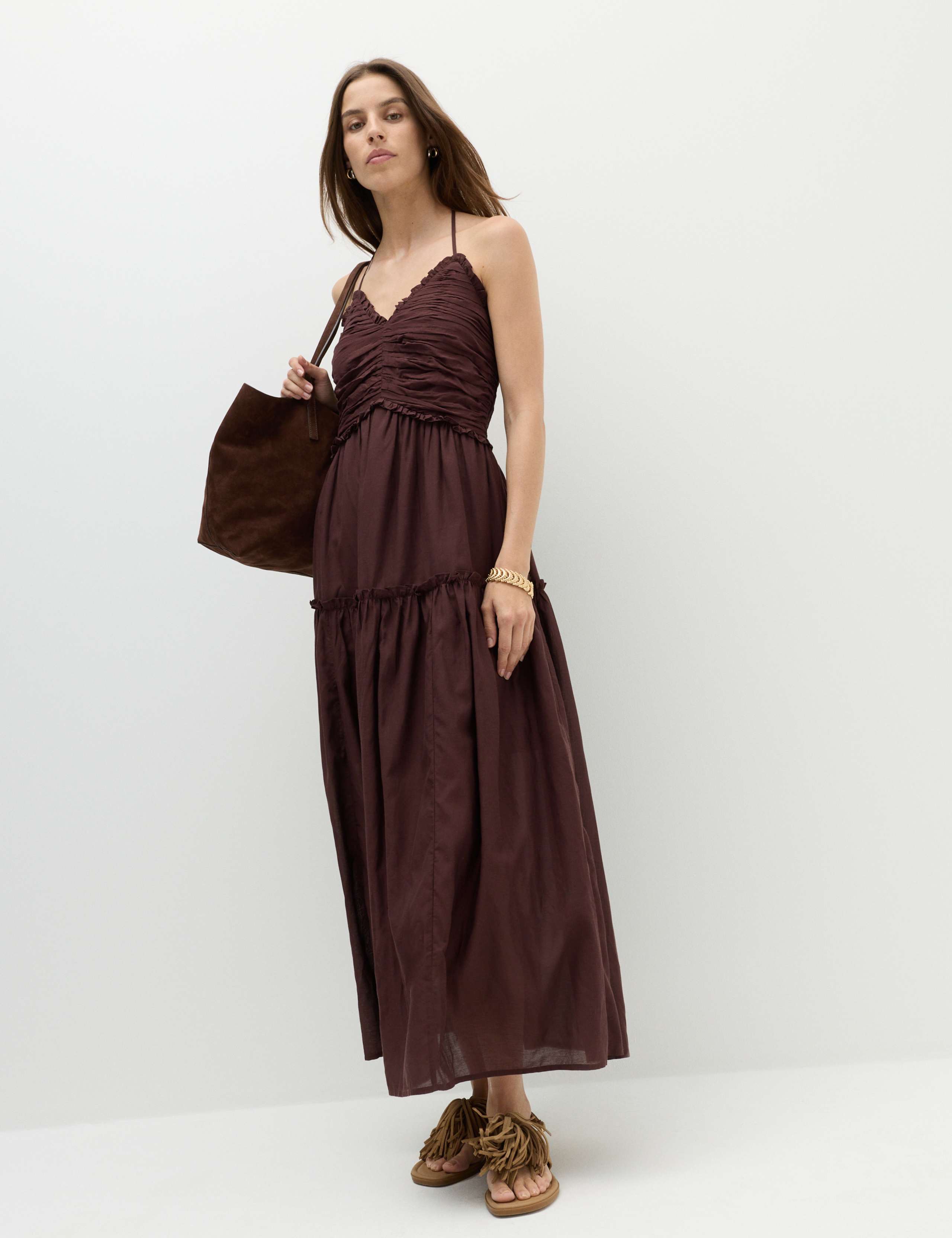 Cotton Rich Ruched Midaxi Waisted Dress 4 of 7