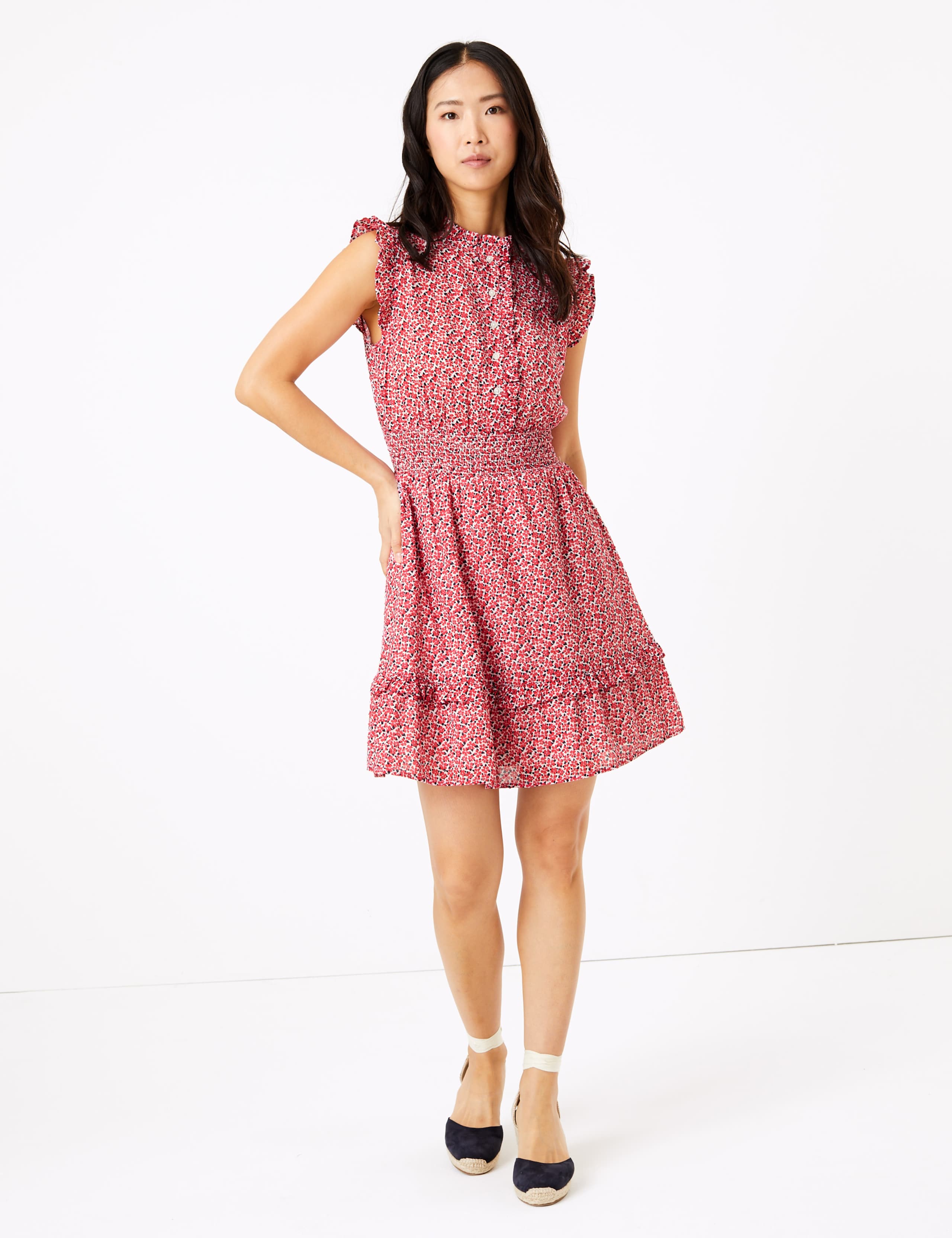 Pure Cotton Ditsy Floral Mini Waisted Dress 1 of 4