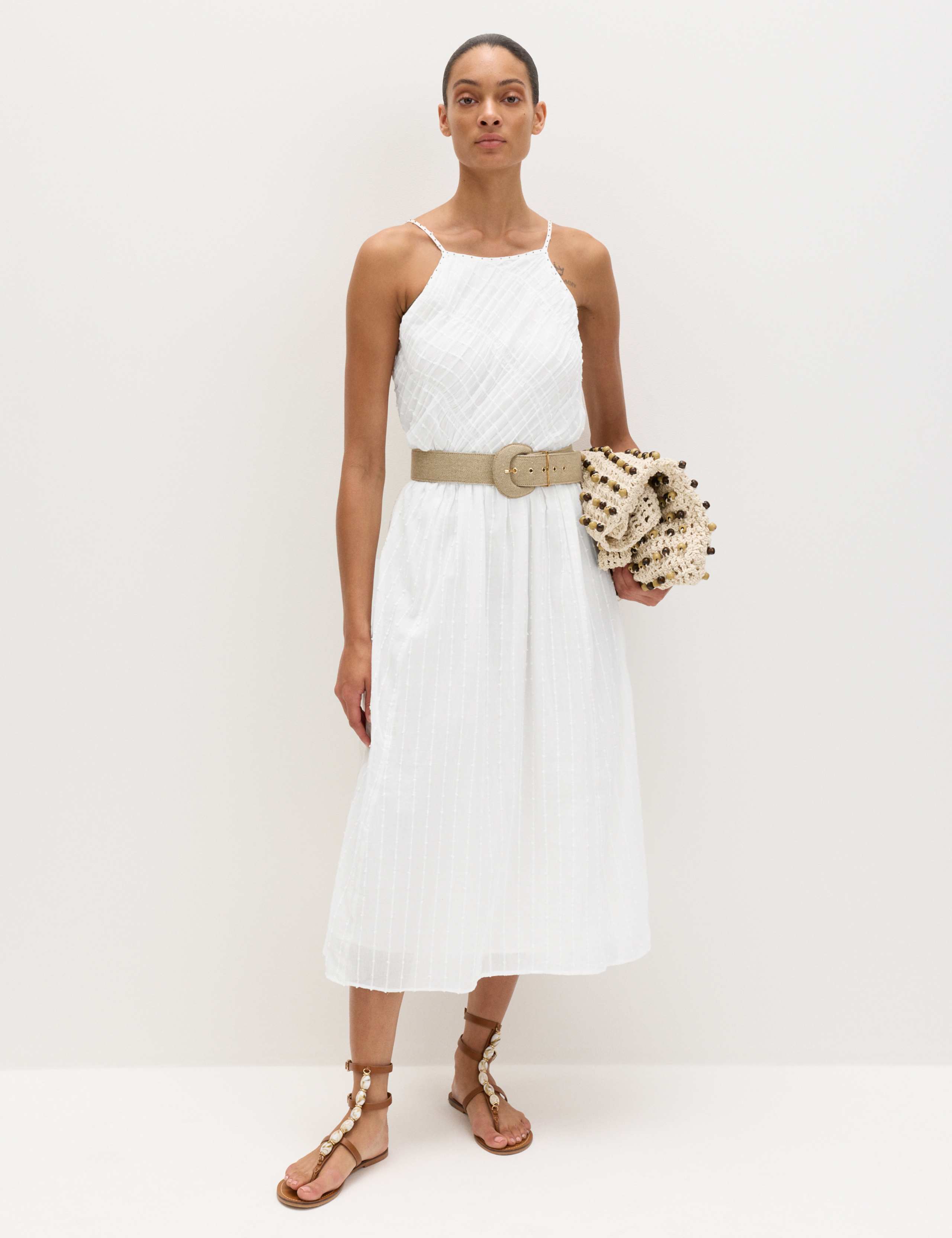 Pure Cotton Square Neck Strappy Midaxi Waisted Dress 1 of 5