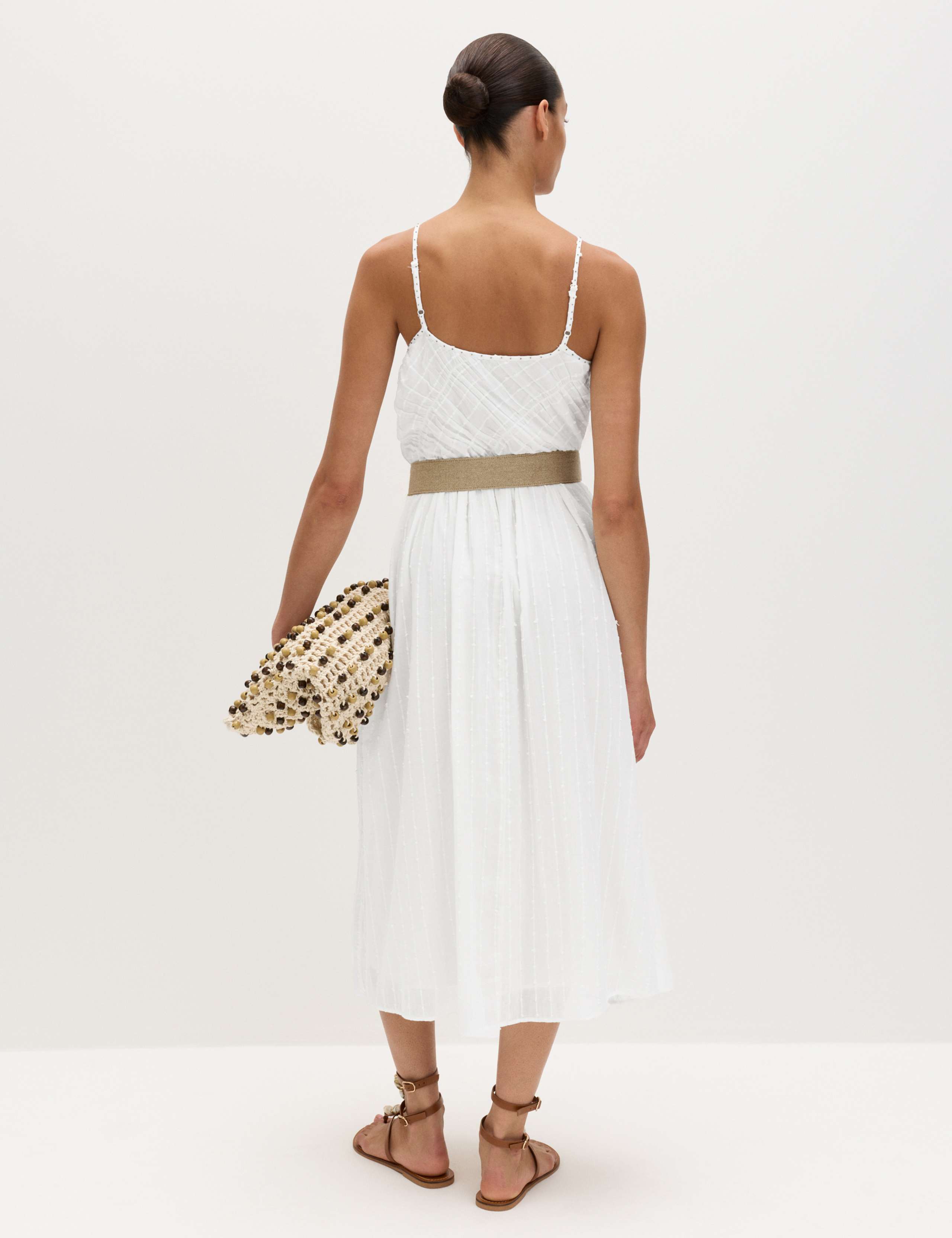 Pure Cotton Square Neck Strappy Midaxi Waisted Dress 3 of 5