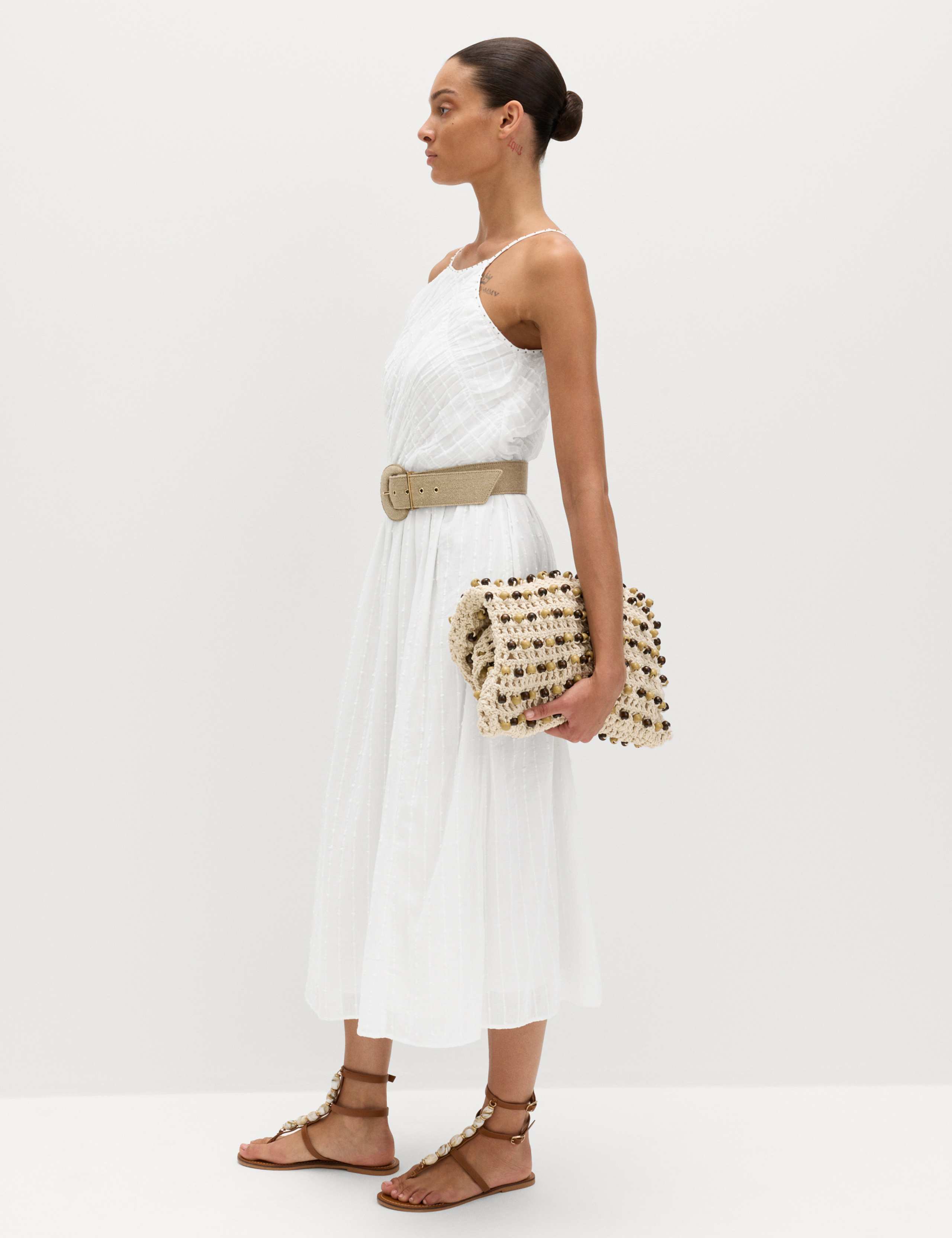 Pure Cotton Square Neck Strappy Midaxi Waisted Dress 5 of 5