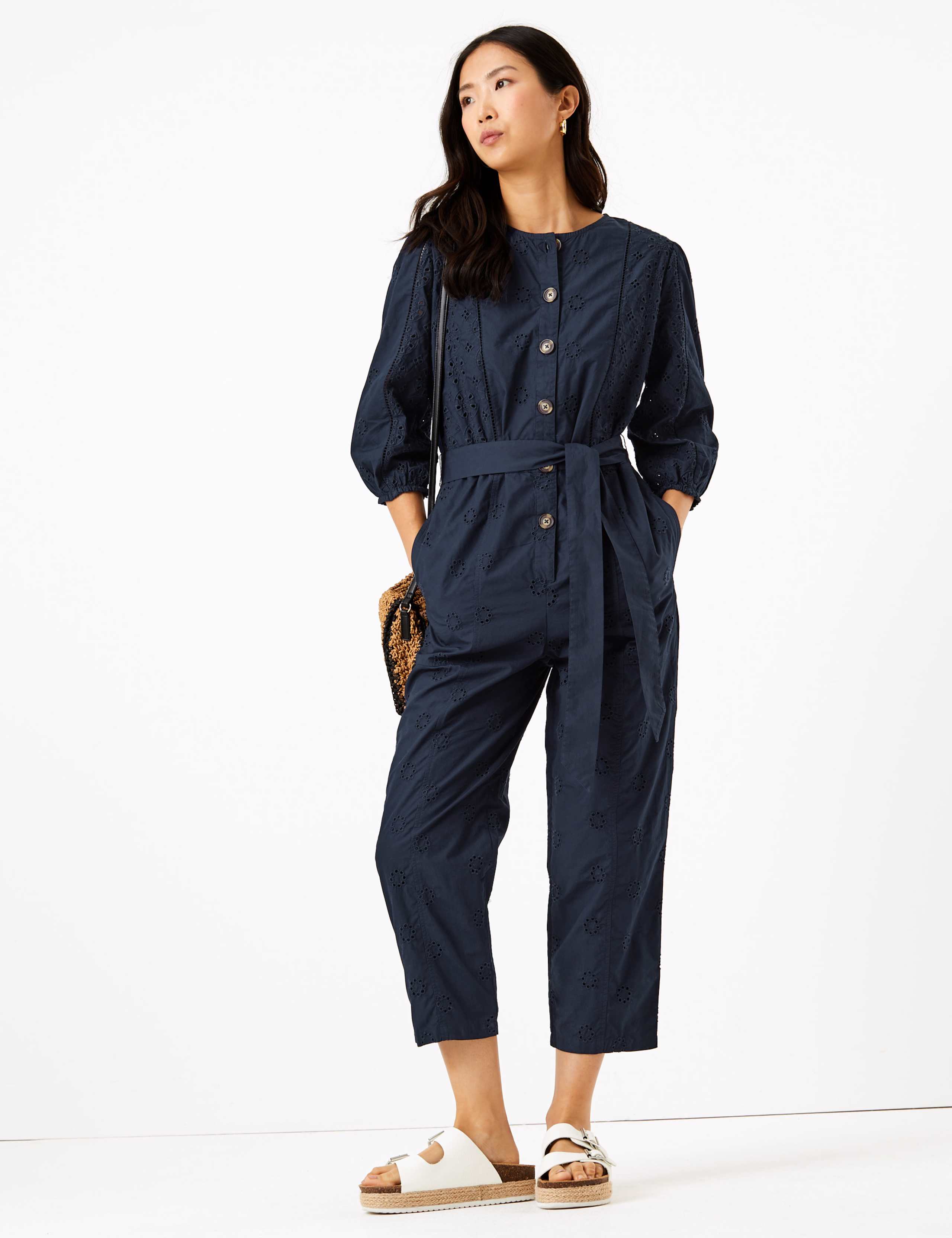 Pure Cotton Broderie Waisted Jumpsuit 3 of 4
