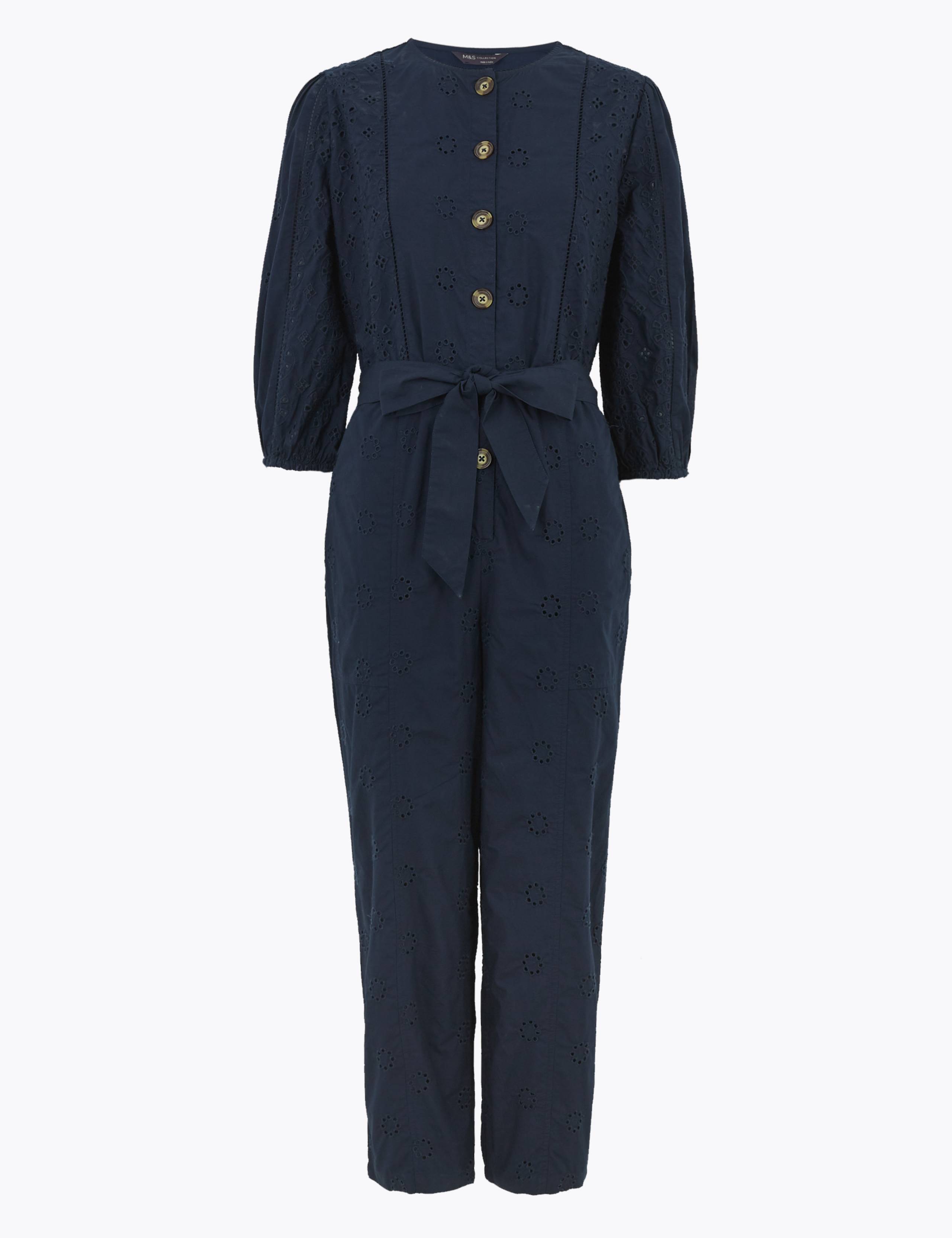 Pure Cotton Broderie Waisted Jumpsuit 2 of 4