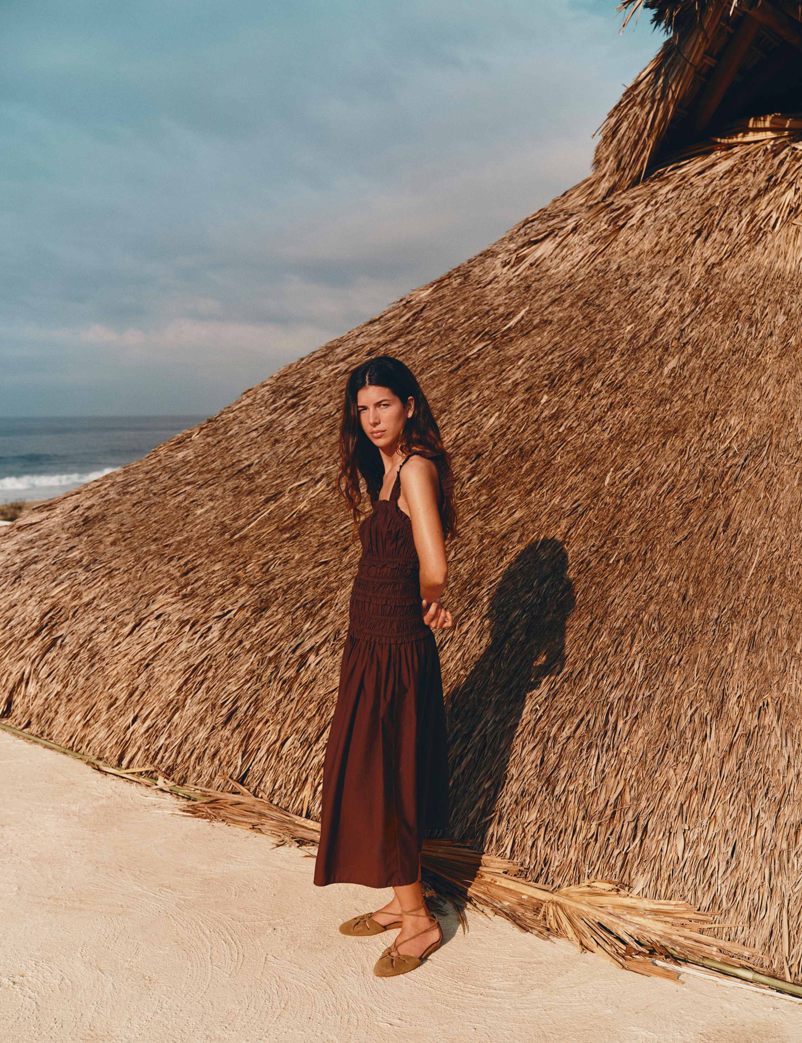 Pure Cotton Shirred Midi Waisted Dress 1 of 6