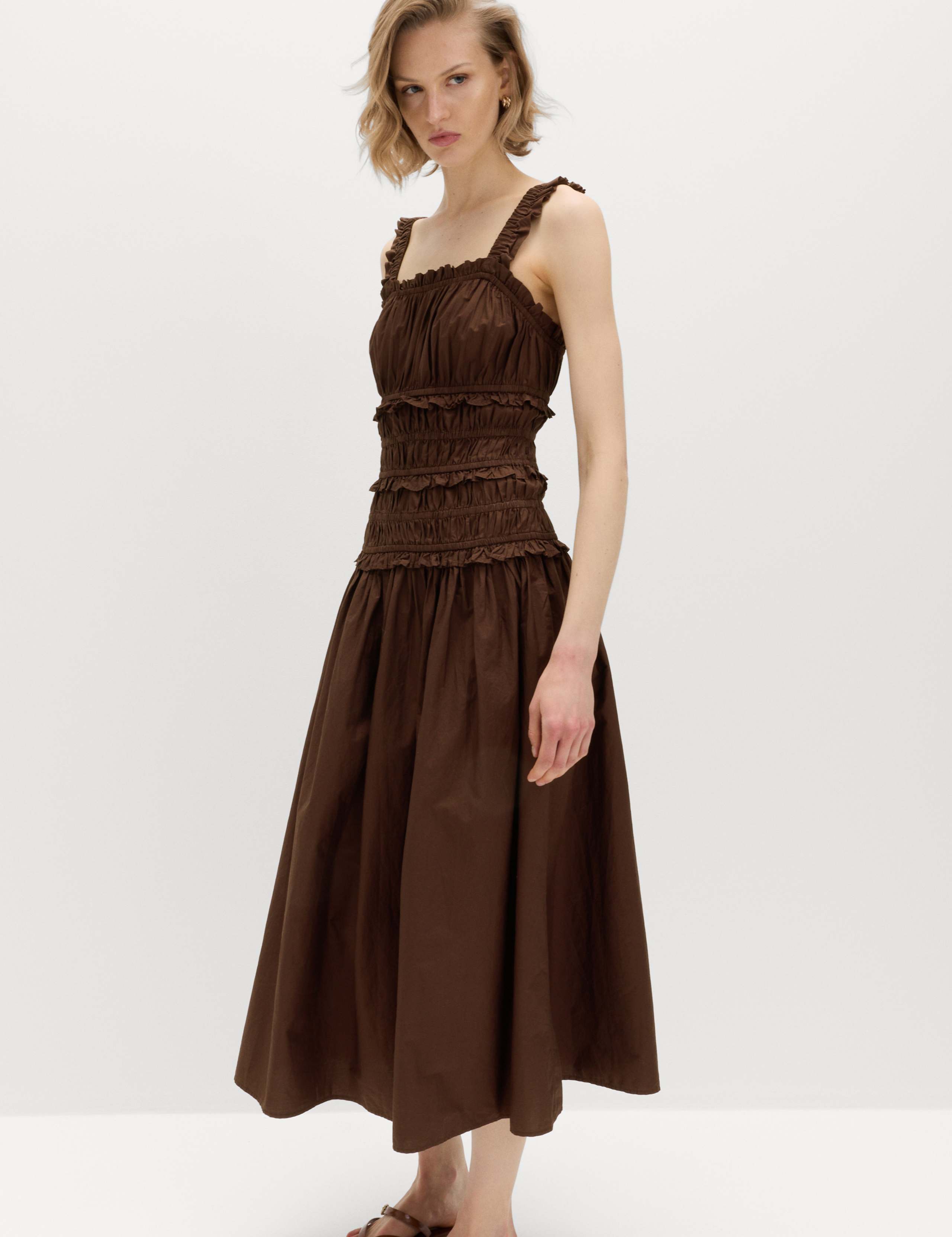 Pure Cotton Shirred Midi Waisted Dress 5 of 6