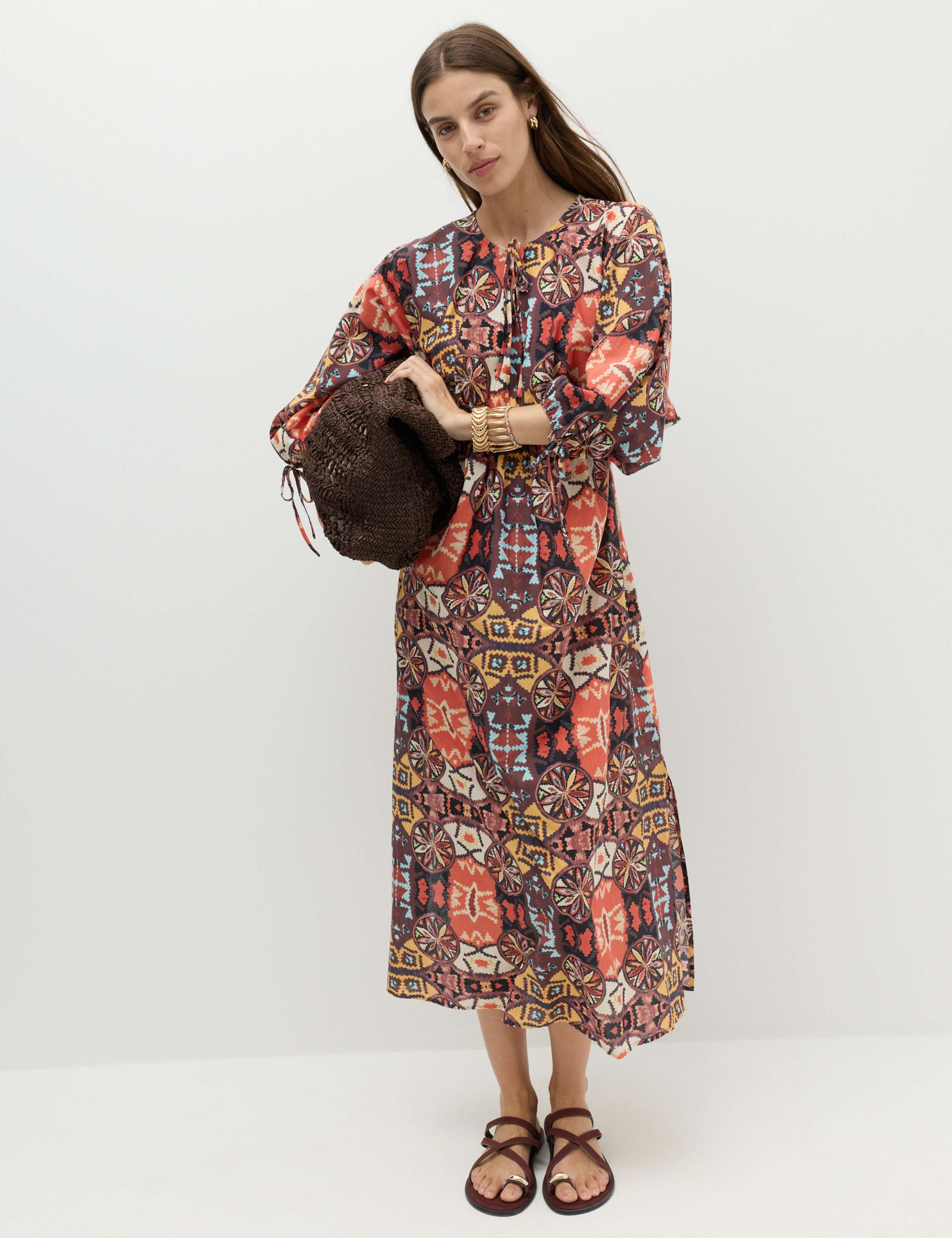 Pure Cotton Printed Midaxi Kaftan Dress 4 of 6