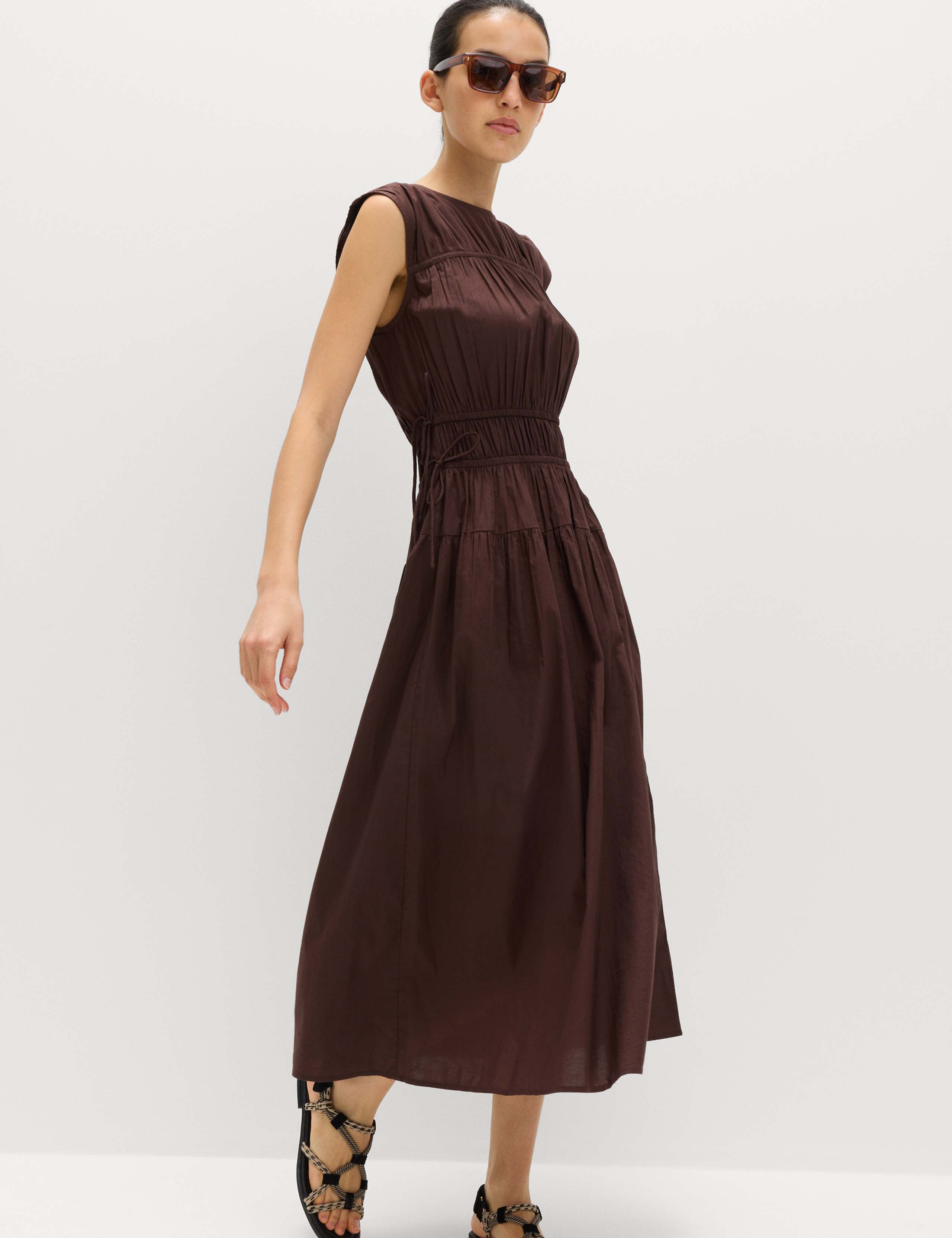 Pure Cotton Midi Waisted Dress 3 of 7