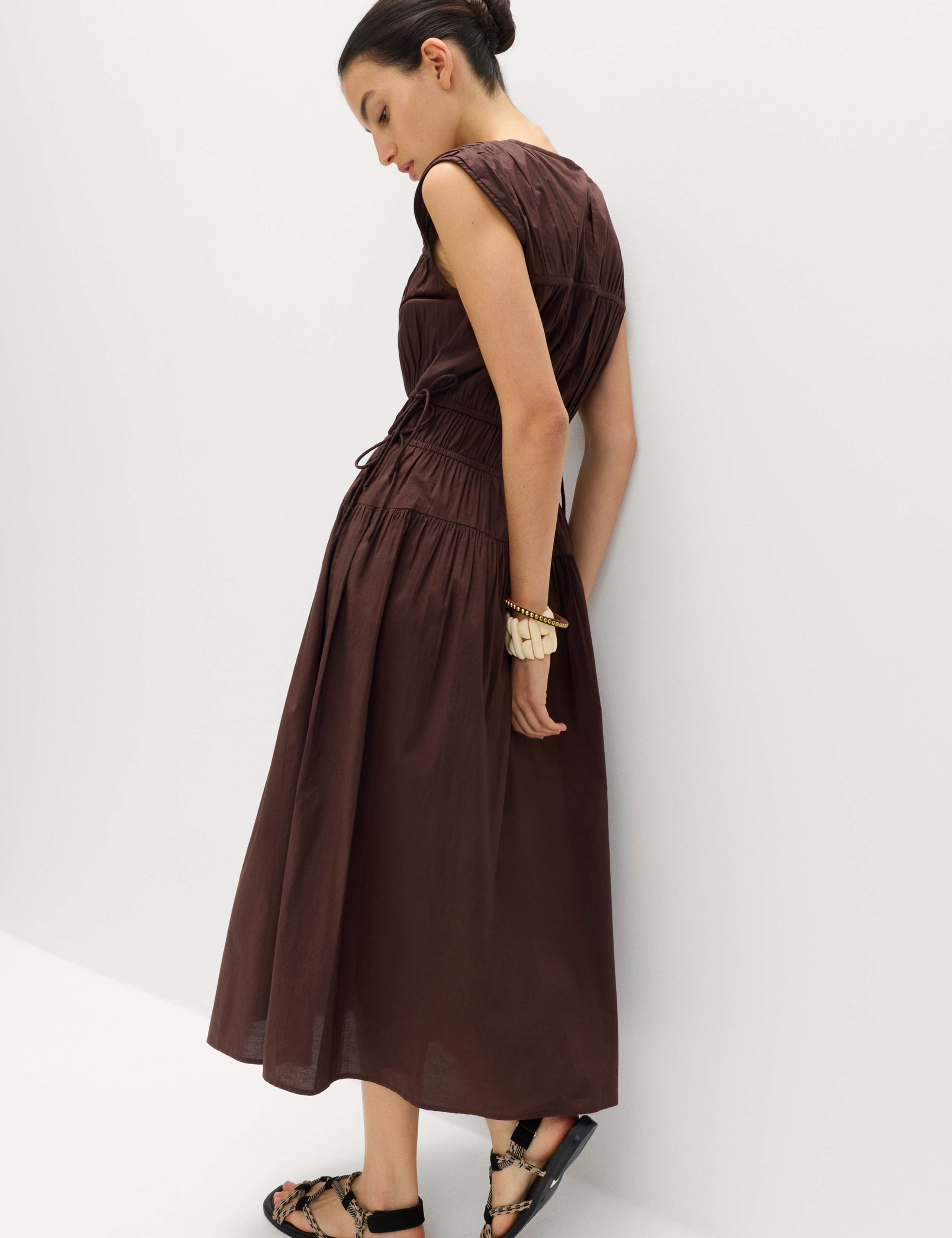 Pure Cotton Midi Waisted Dress 6 of 7
