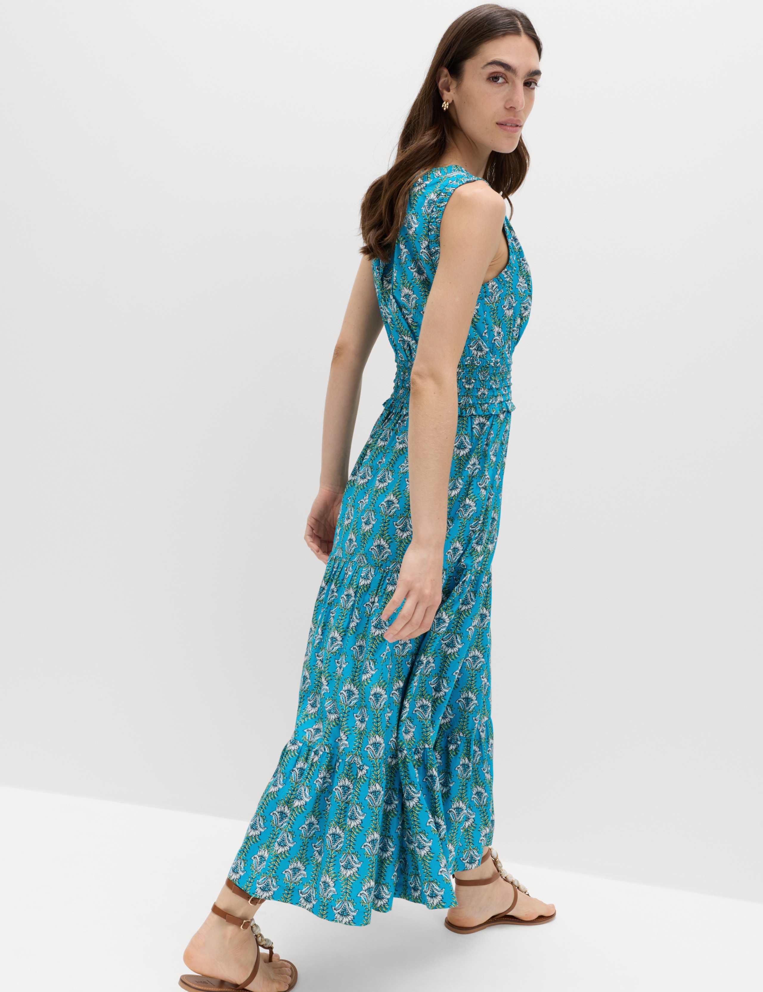 Pure Cotton Floral Midi Waisted Dress 4 of 5