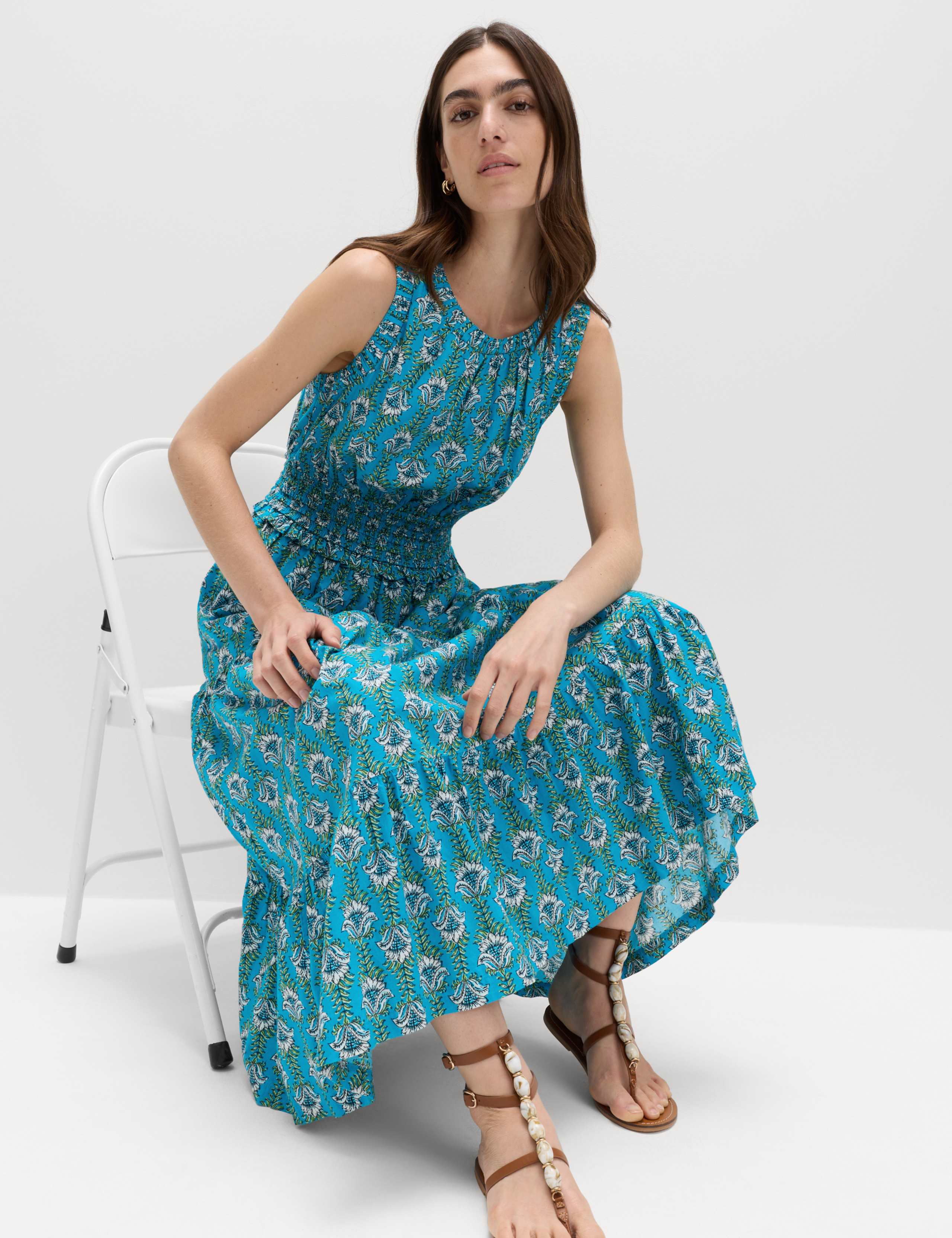 Pure Cotton Floral Midi Waisted Dress 5 of 5