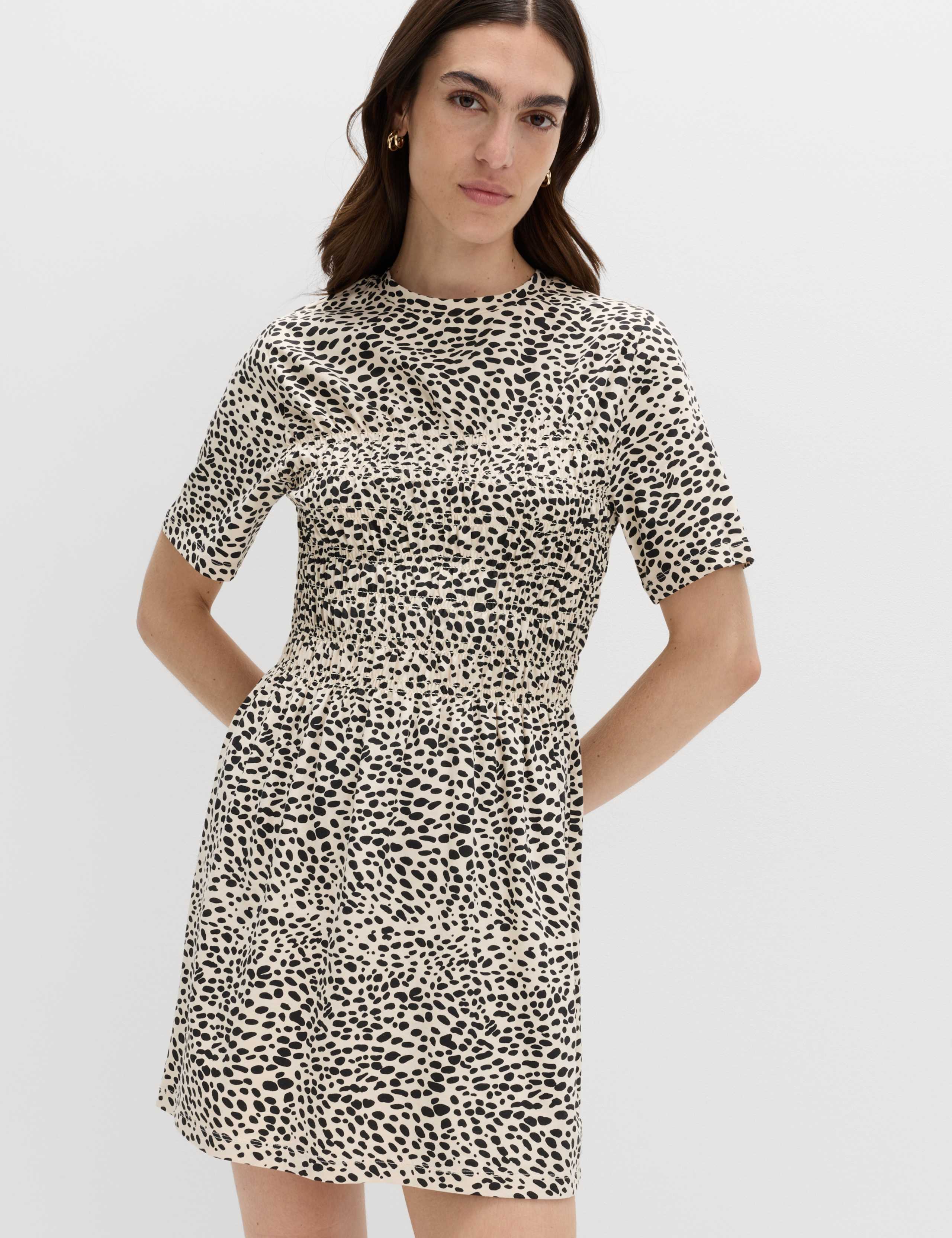 Cotton Rich Animal Print Shirred Mini T-Shirt Dress 4 of 6