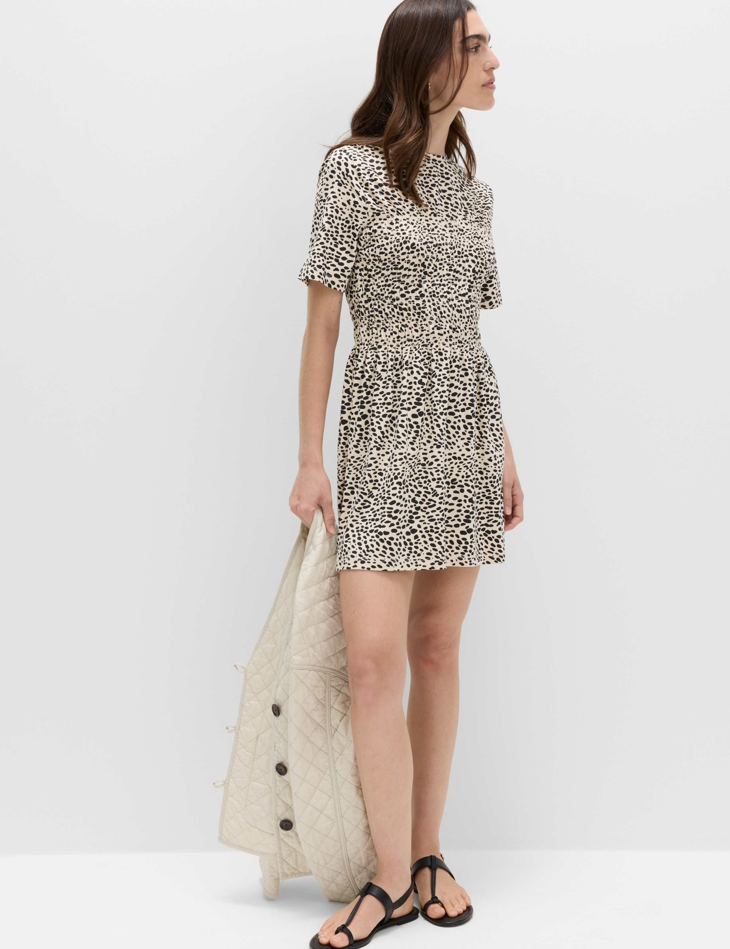 Cotton Rich Animal Print Shirred Mini T-Shirt Dress 6 of 6