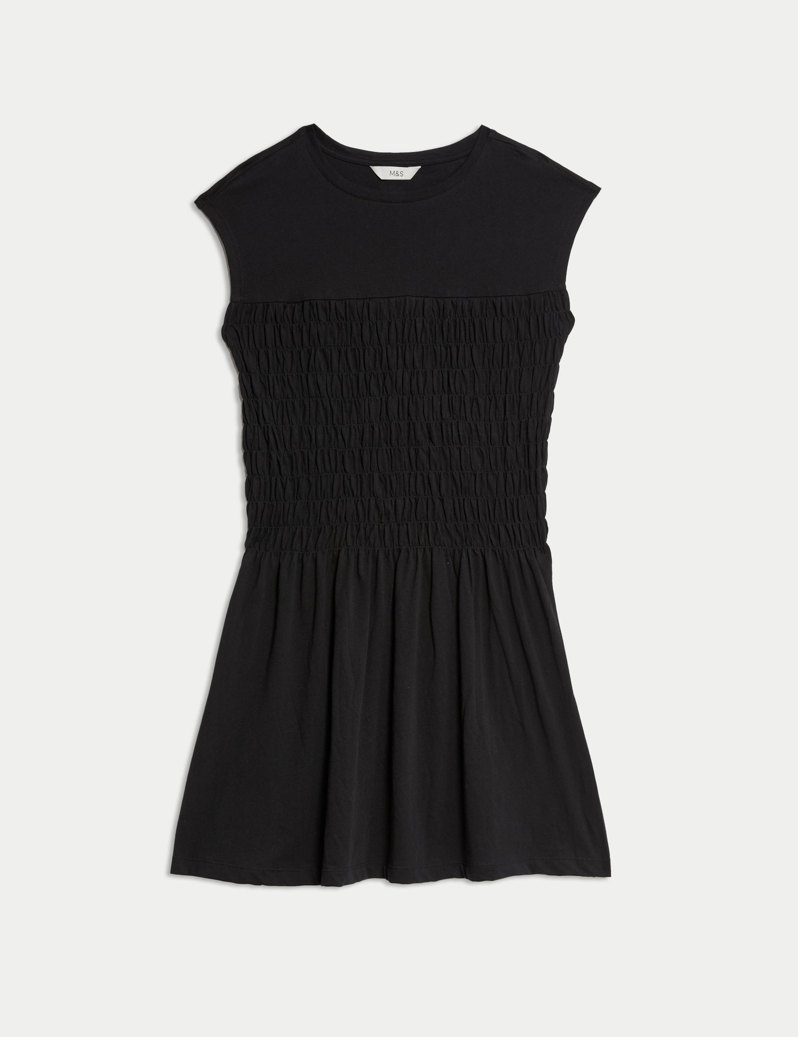 Pure Cotton Round Neck Mini Shirred Dress 2 of 6