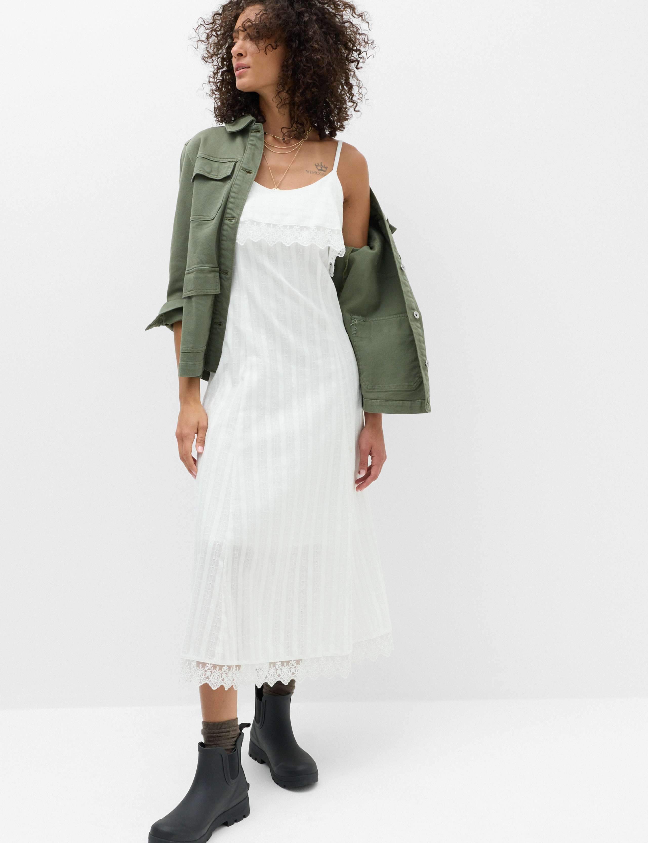 Pure Cotton Jacquard Midi Slip Dress 1 of 7