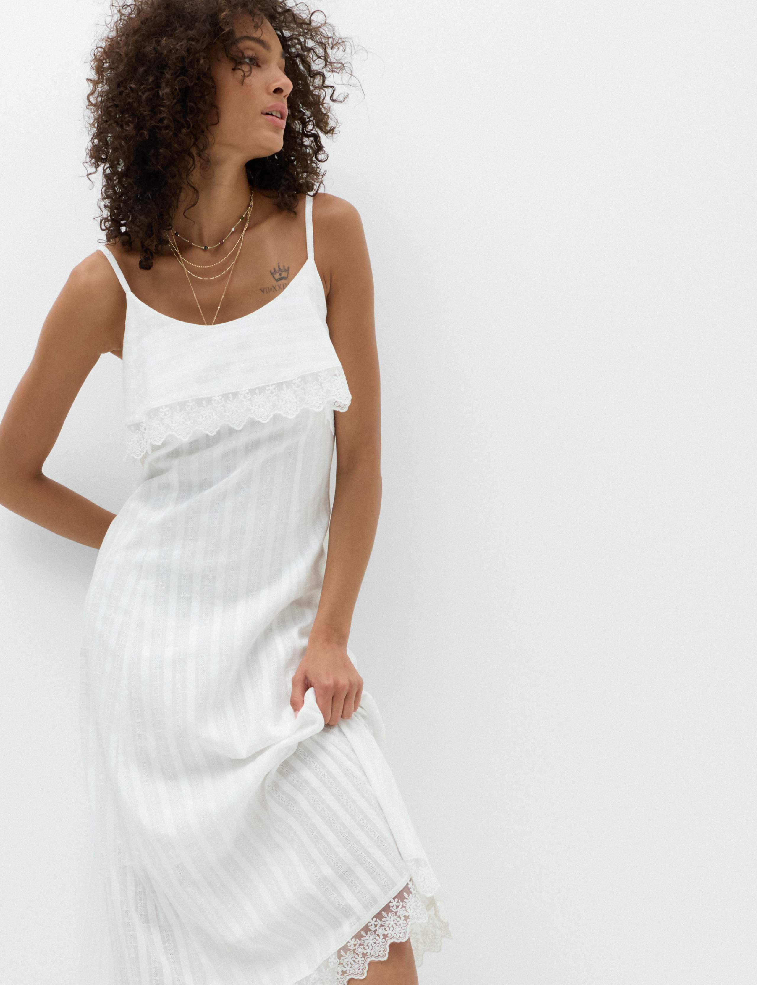 Pure Cotton Jacquard Midi Slip Dress 5 of 7