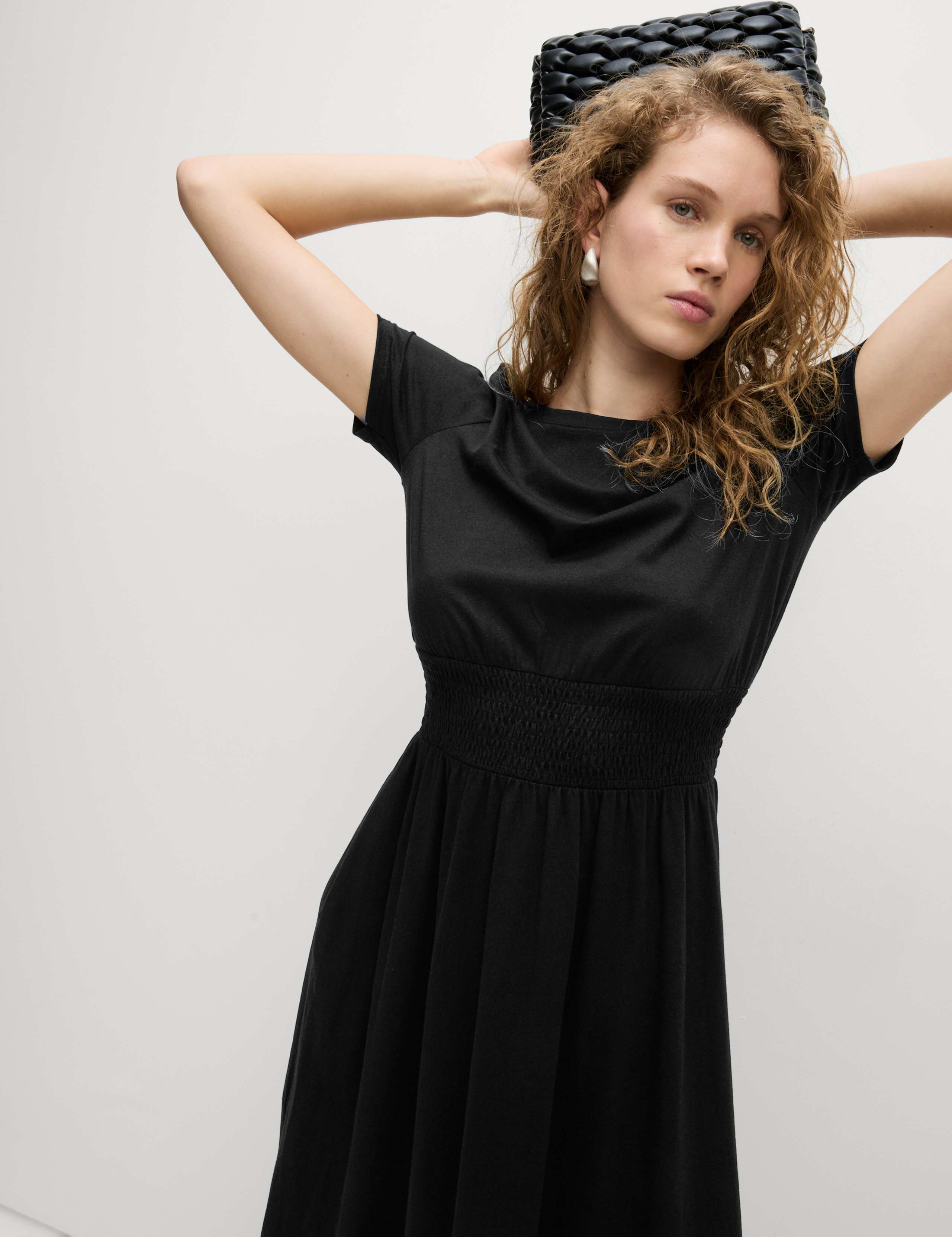 Pure Cotton Shirred Midi Waisted Dress 3 of 7