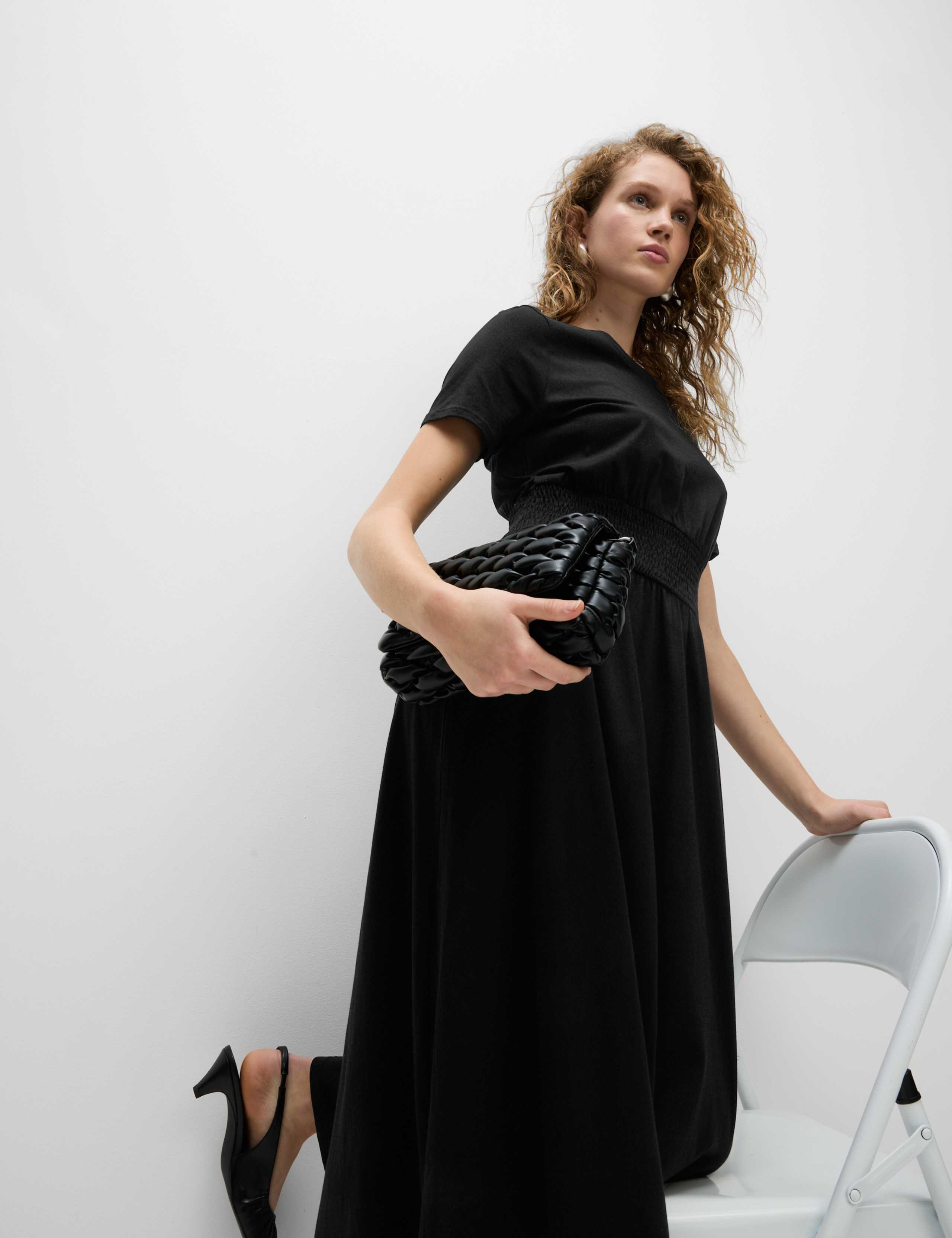 Pure Cotton Shirred Midi Waisted Dress 5 of 7