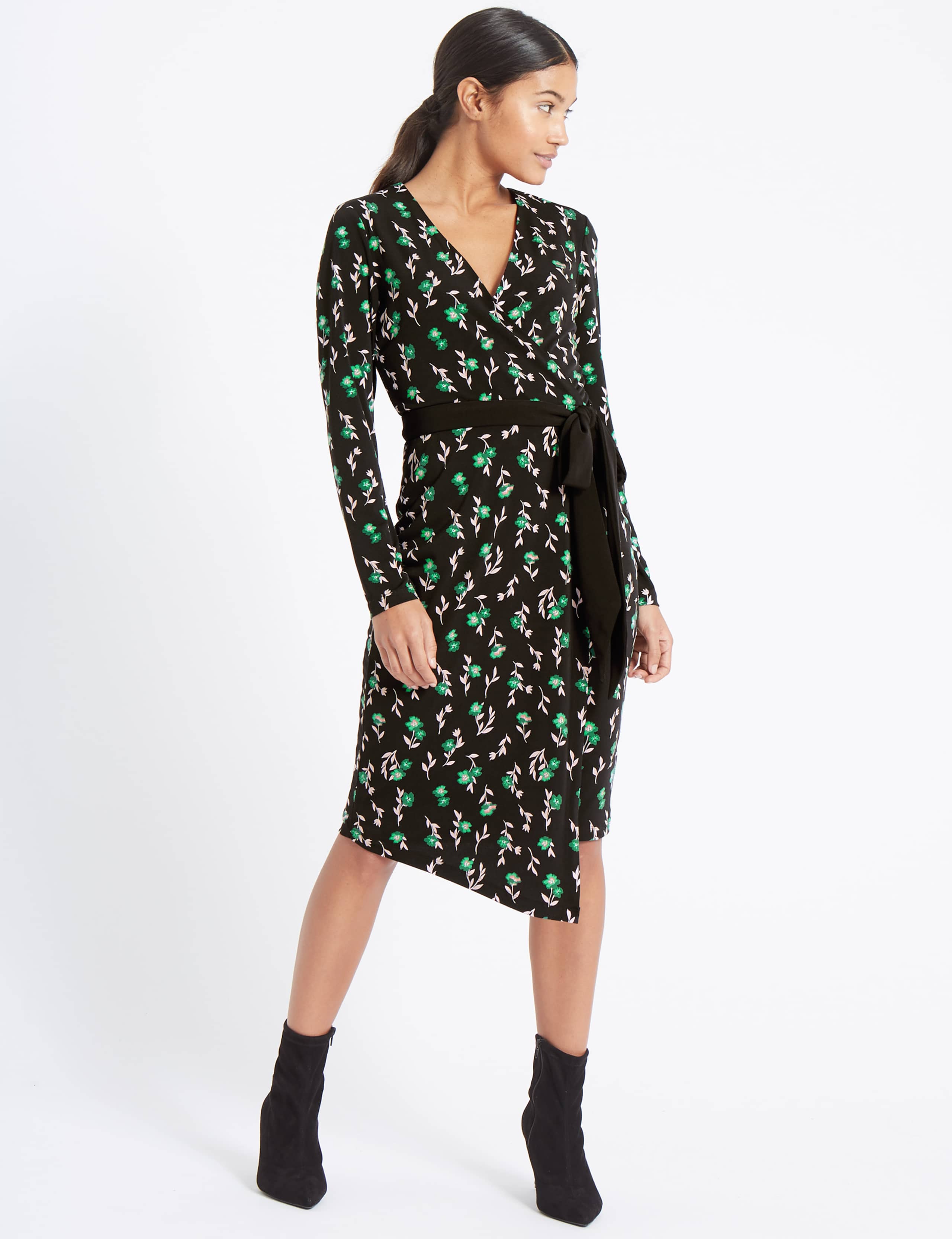 Printed Long Sleeve Wrap Dress 1 of 4