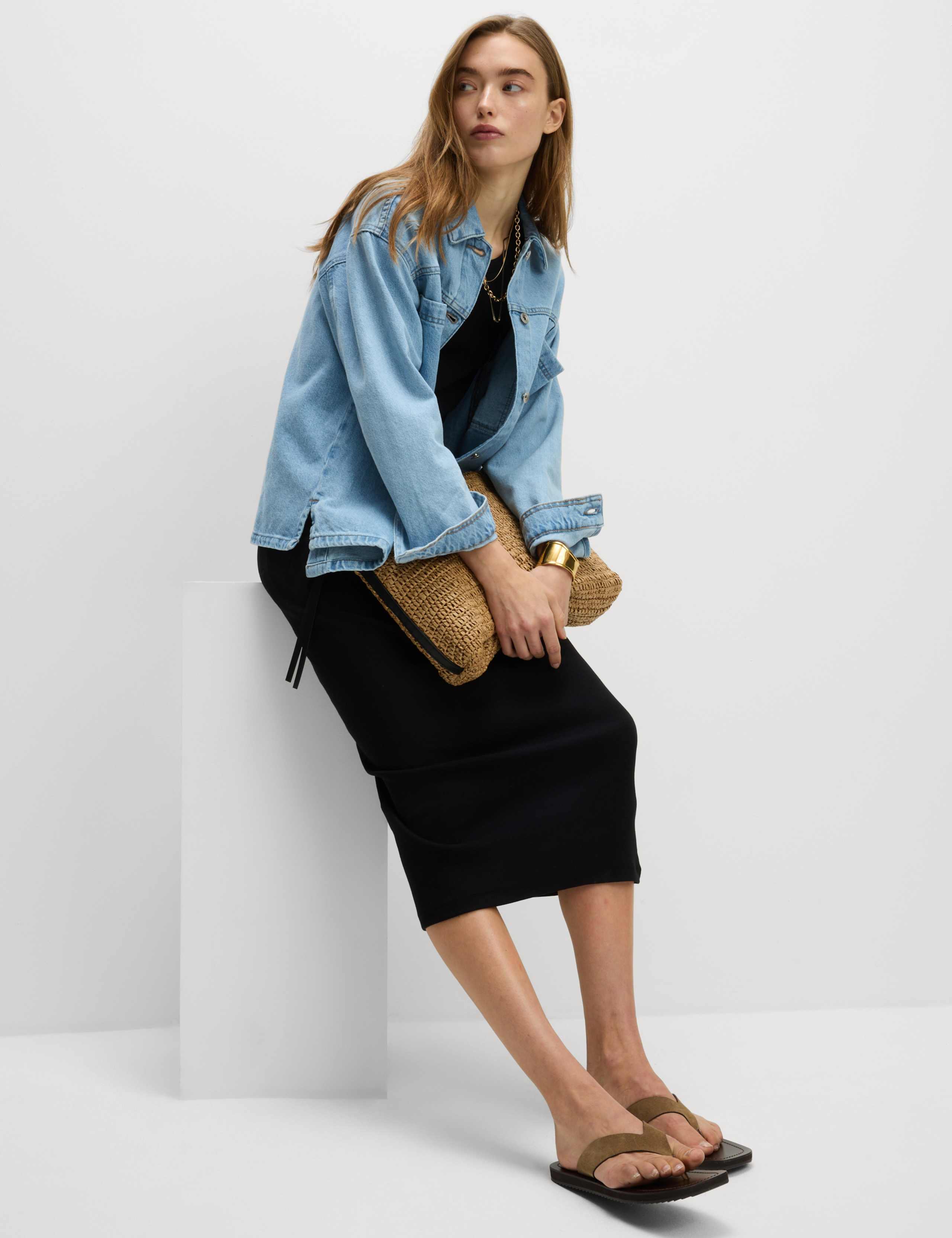 Cotton Rich Ribbed Crew Neck Midi Column Dress 4 of 4