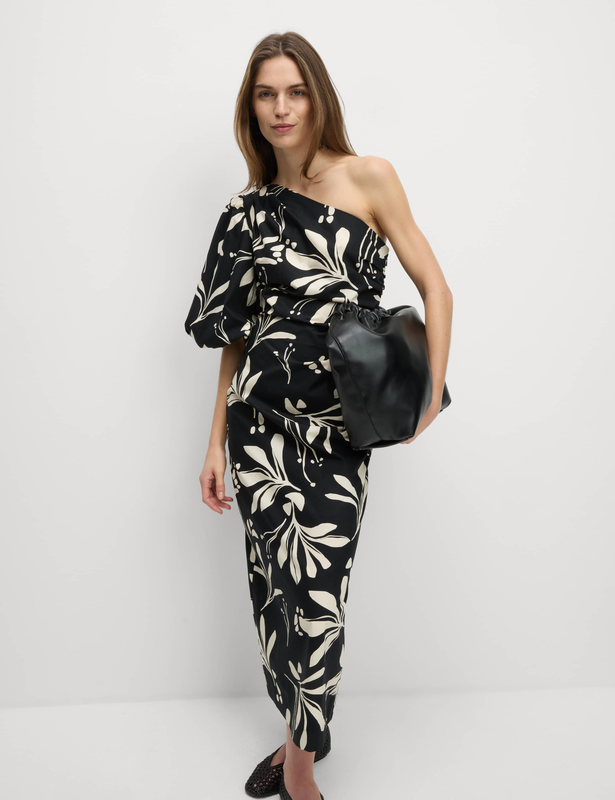 Pure Cotton Floral One Shoulder Midaxi Column Dress 3 of 6