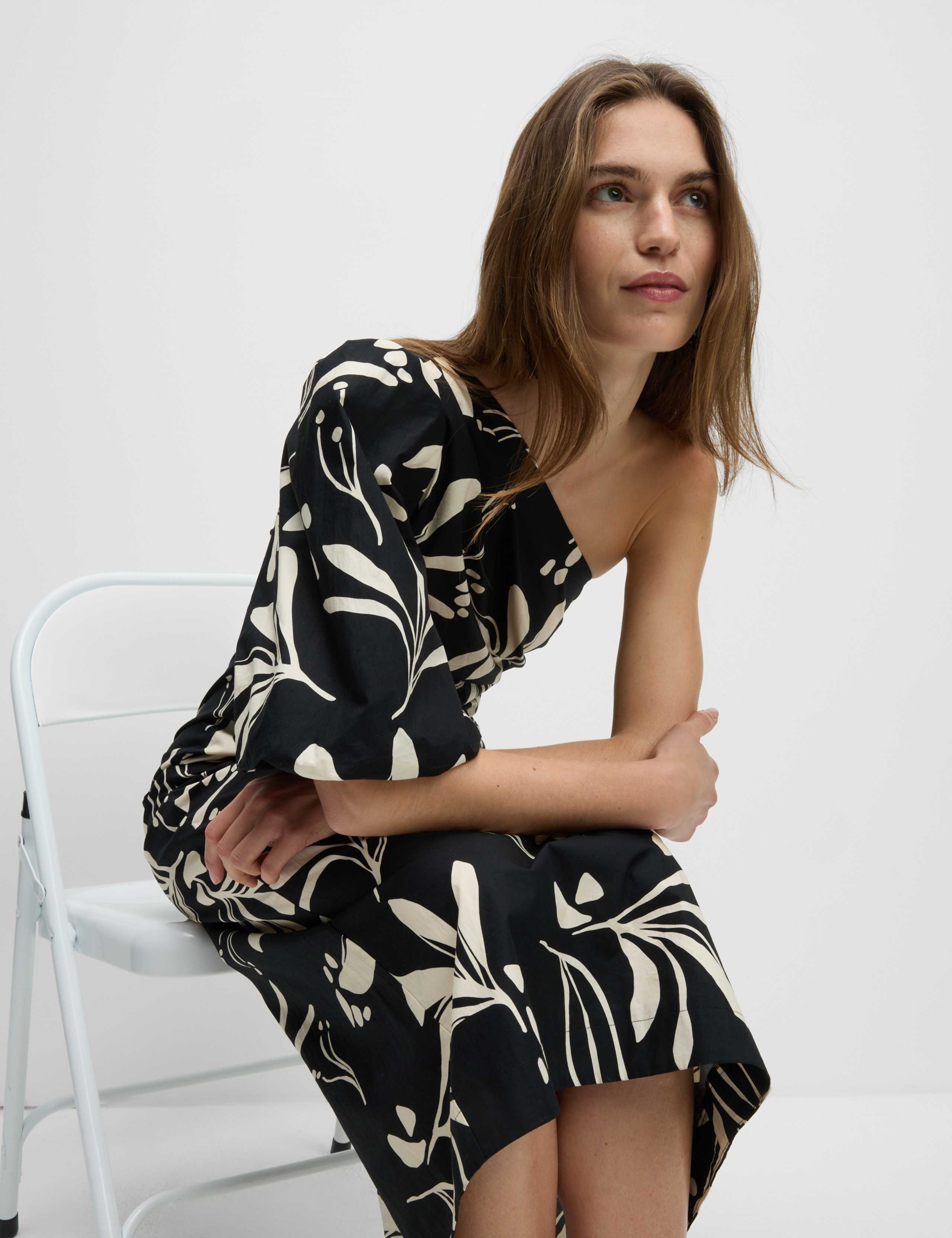 Pure Cotton Floral One Shoulder Midaxi Column Dress 6 of 6