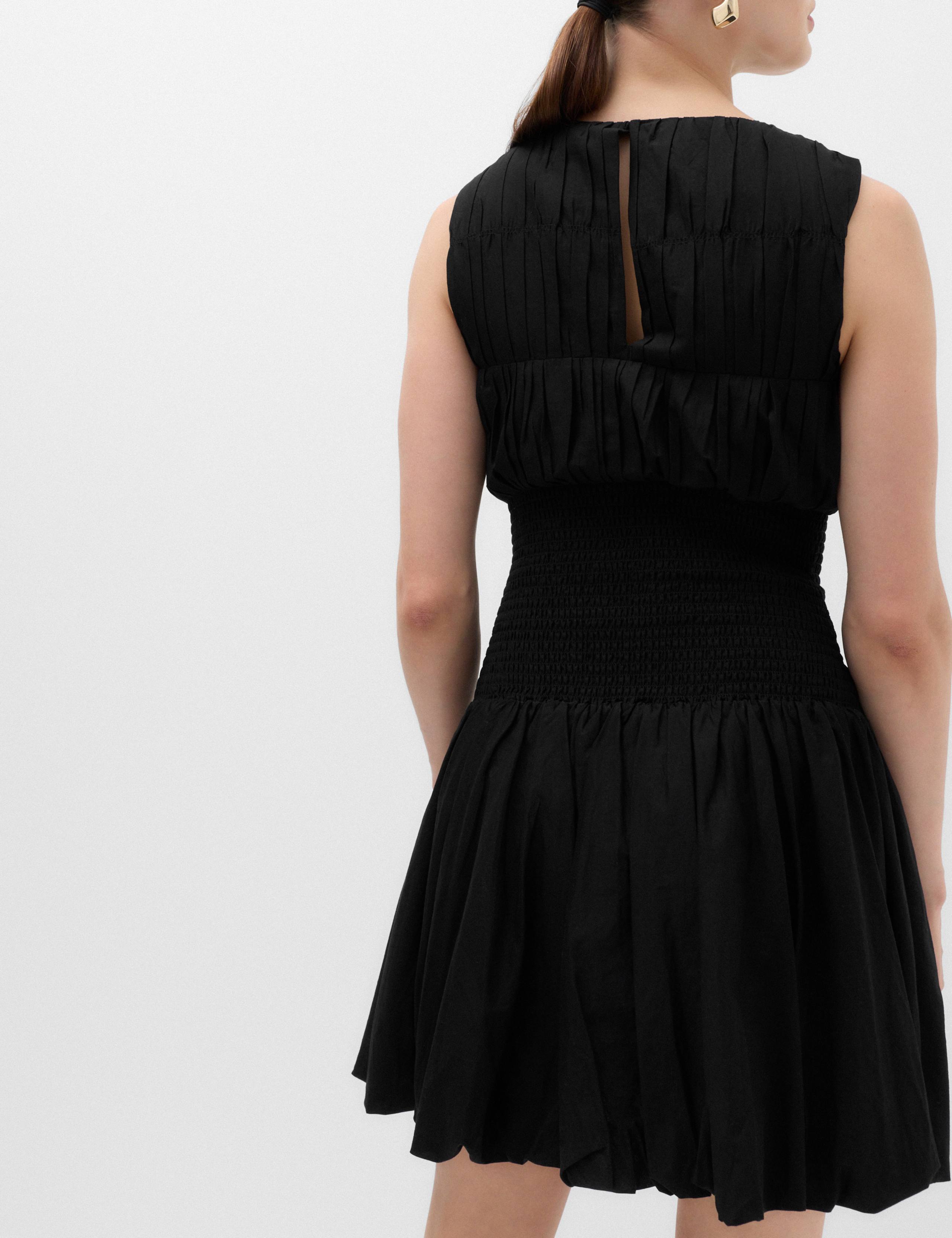 Pure Cotton Round Neck Shirred Mini Dress 4 of 5